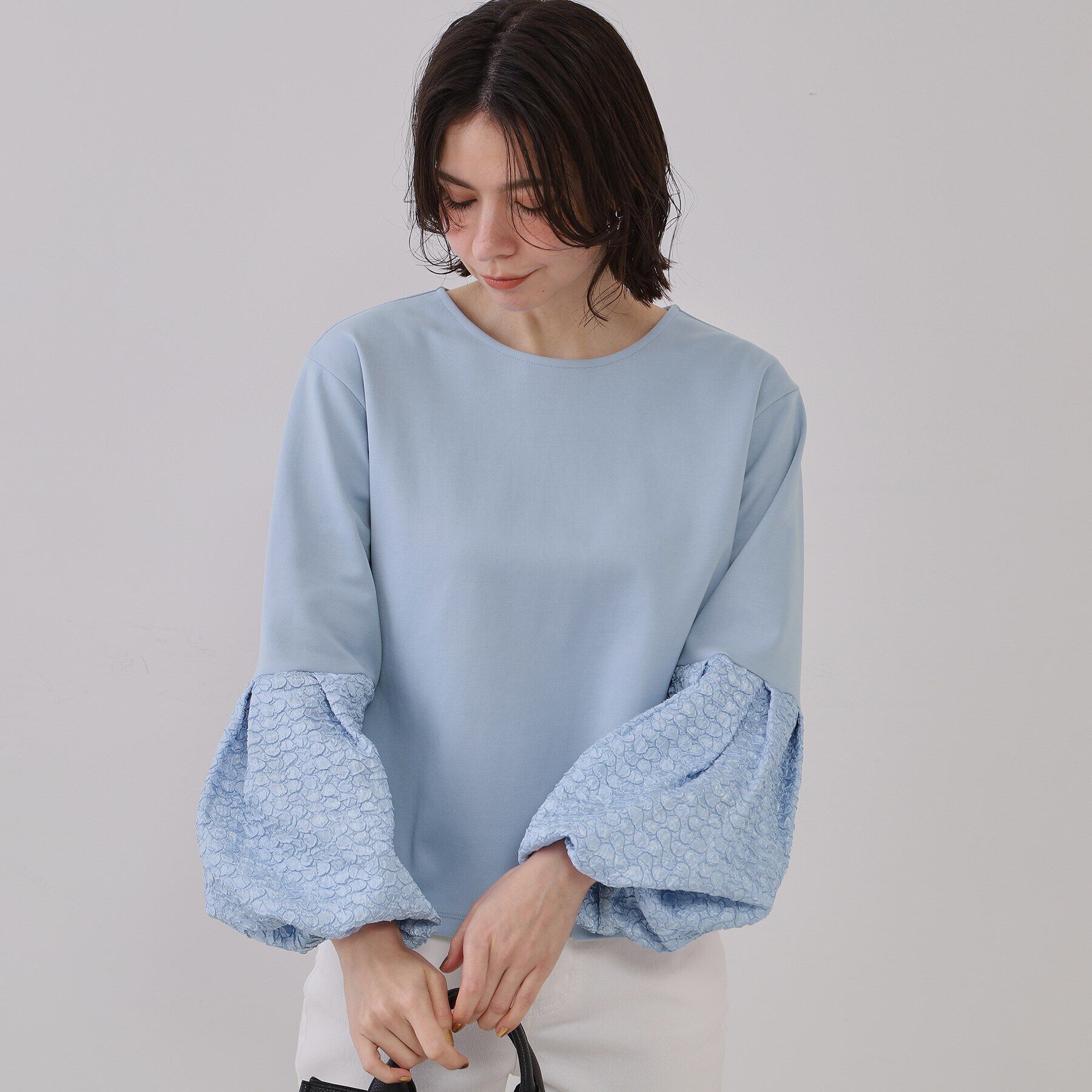OPAQUE.CLIP「ジャカードバルーンスリーブトップス【洗濯機洗い可】」|Tシャツ・カットソー|サックスブルー(09