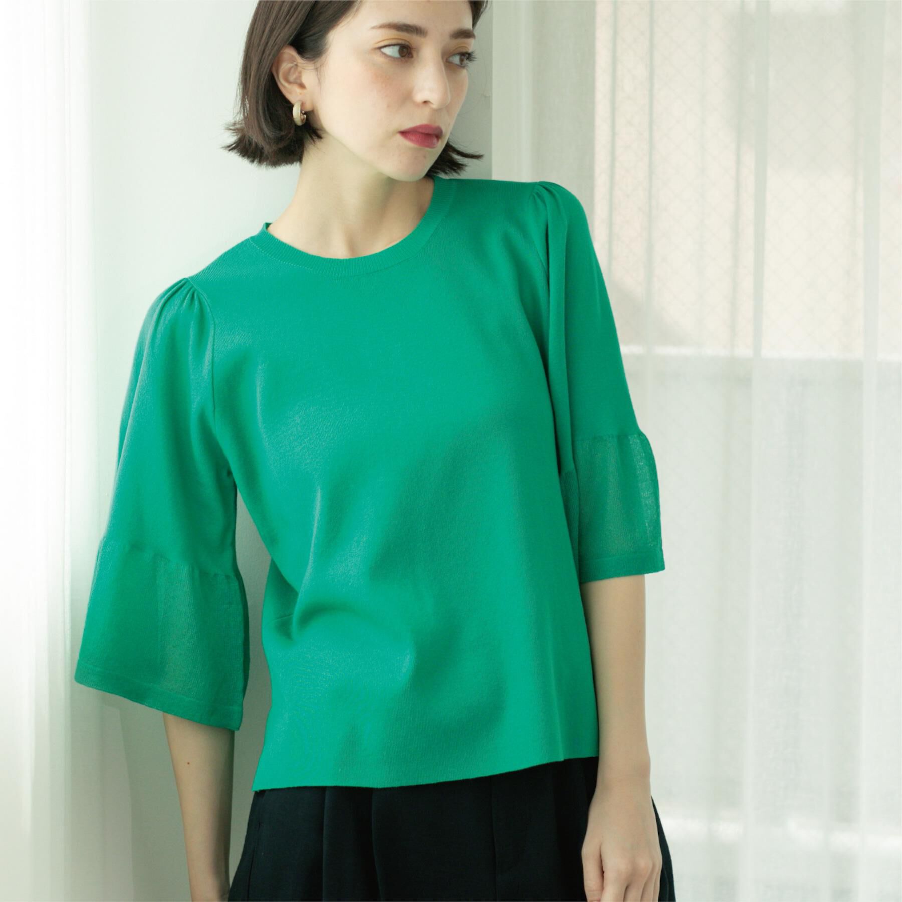 OPAQUE.CLIP「《5色展開》シアーフレアスリーブニット【洗濯機洗い可】」|ニット・セーター|