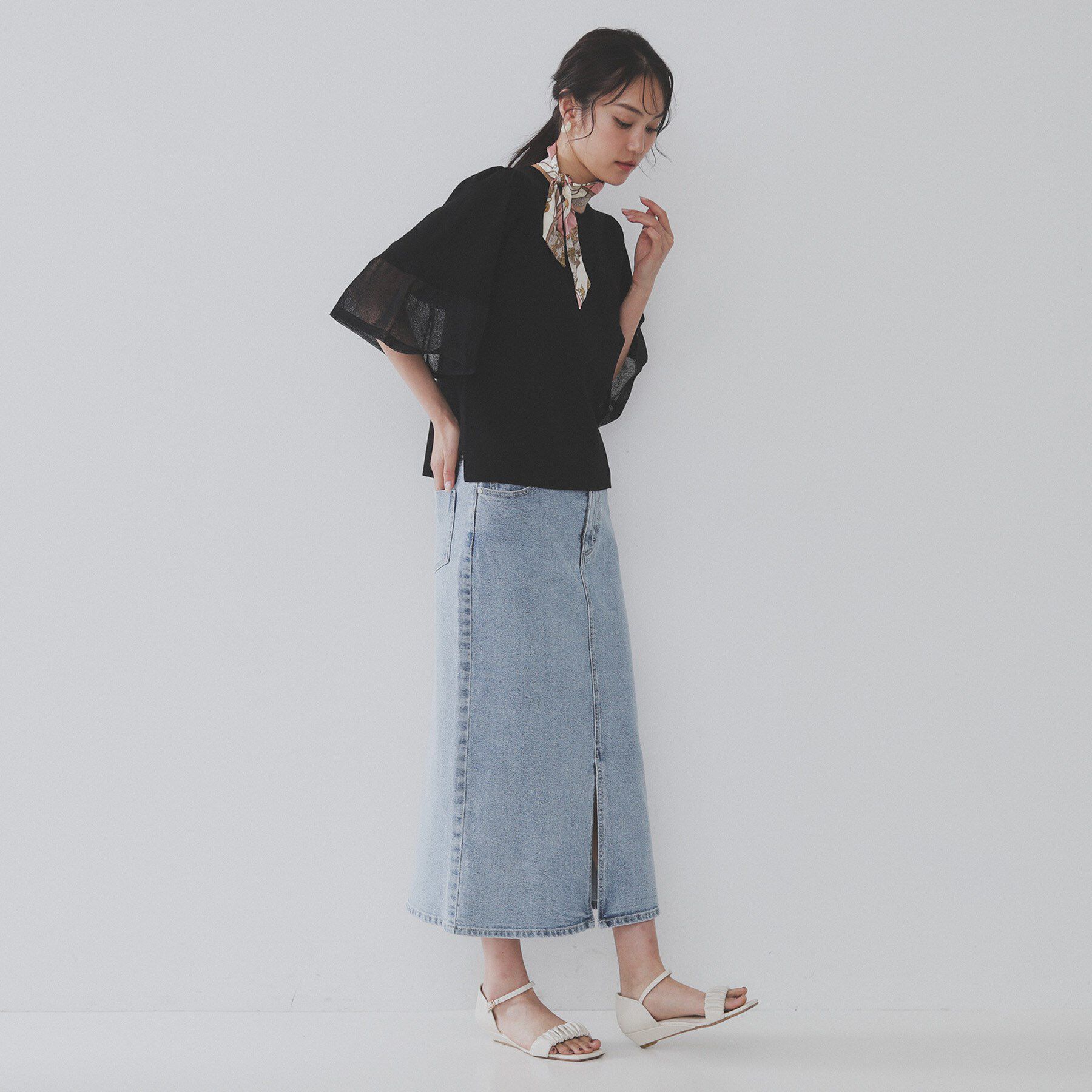 OPAQUE.CLIP「《5色展開》シアーフレアスリーブニット【洗濯機洗い可】」|ニット・セーター|