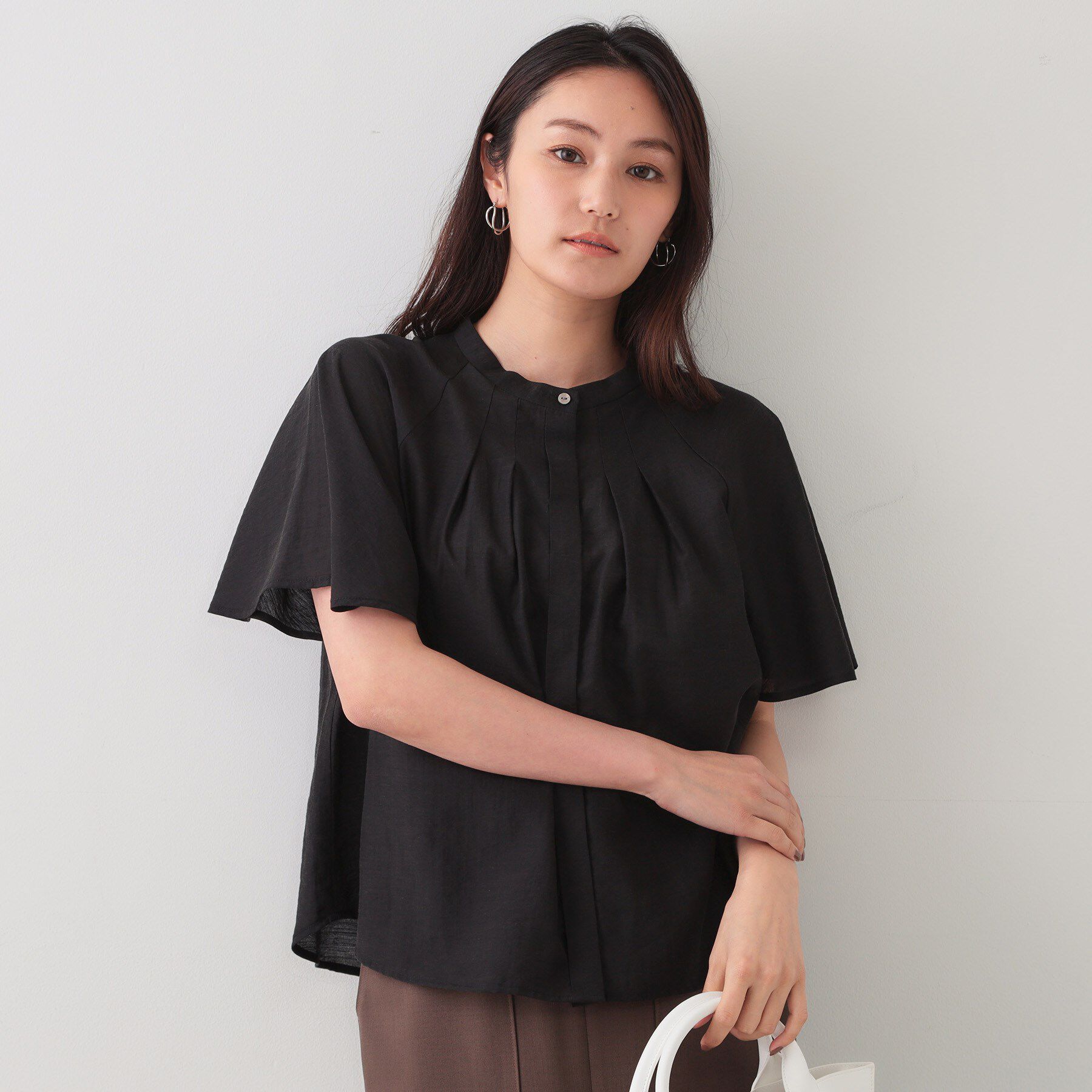OPAQUE.CLIP「シアーフレアスリーブブラウス【洗濯機洗い可】」|シャツ・ブラウス|ブラック(019)