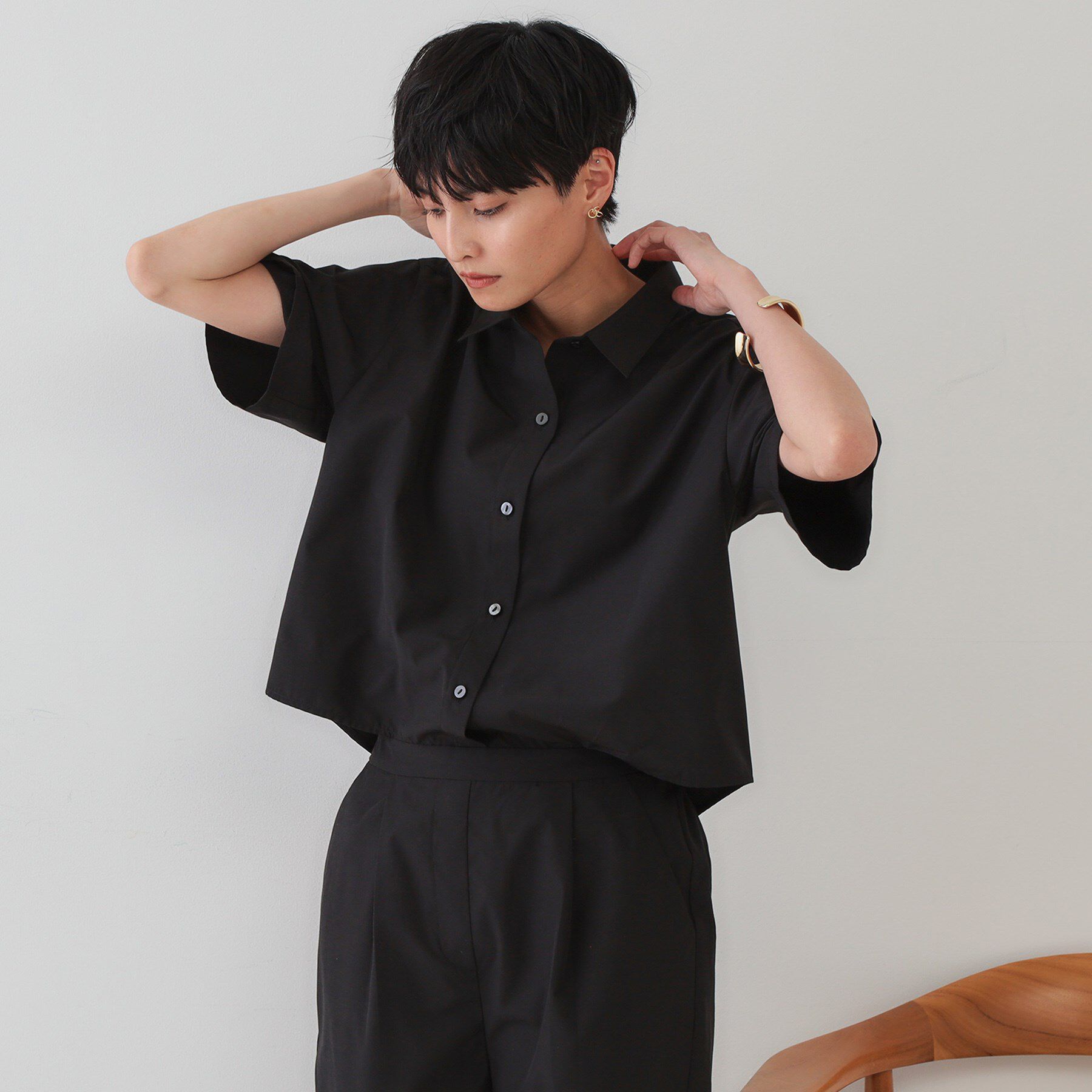 OPAQUE.CLIP「シャツオールインワン【洗濯機洗い可】」|オールインワン|