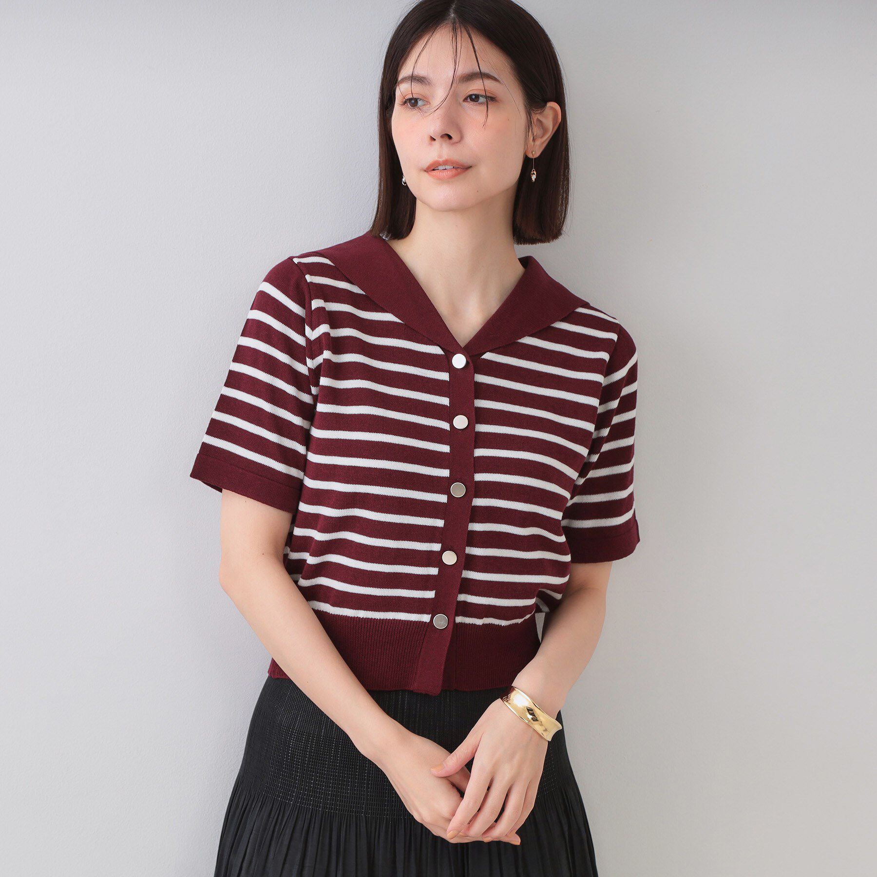 OPAQUE.CLIP「セーラーカラーボーダーニット【洗濯機洗い可】」|ニット・セーター|