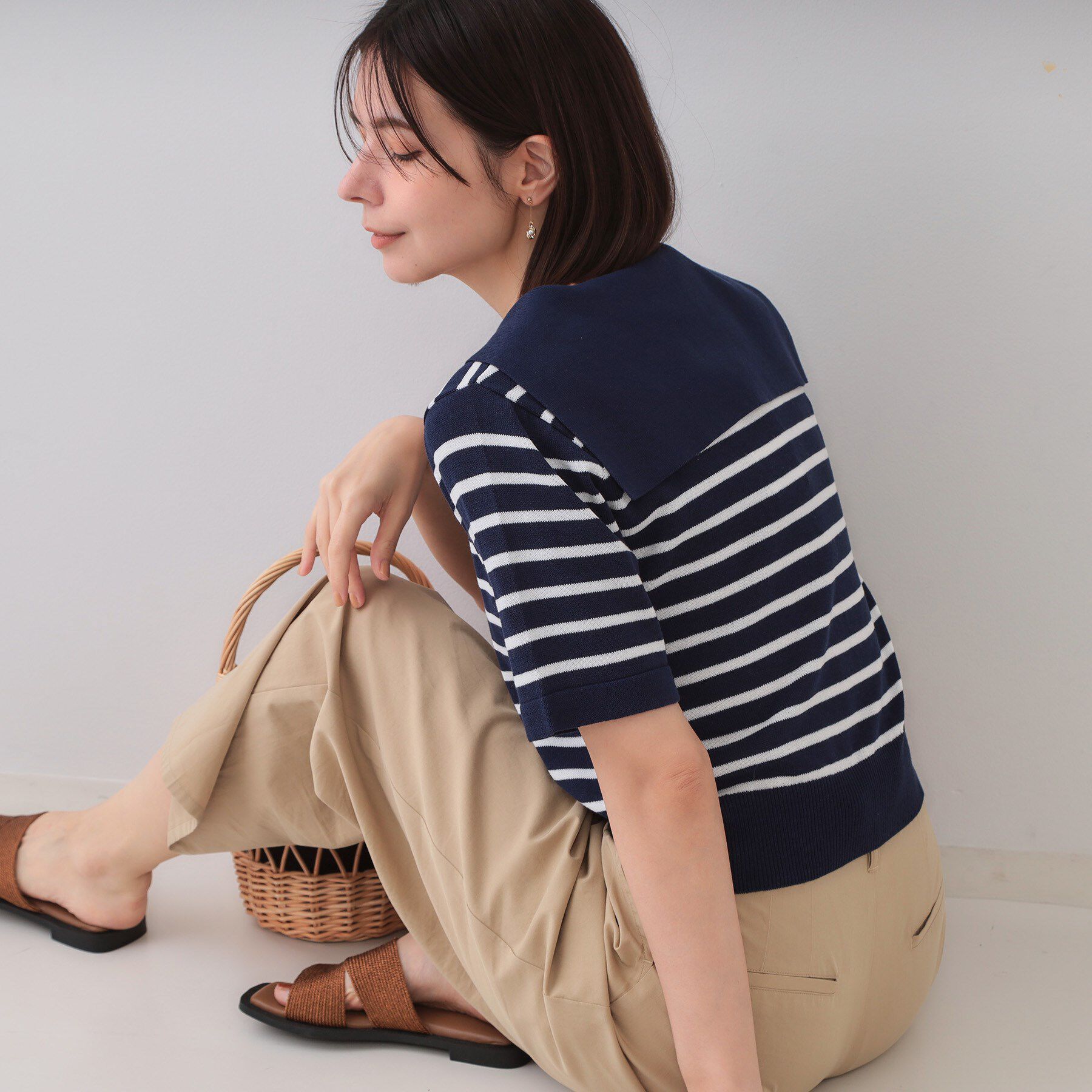 OPAQUE.CLIP「セーラーカラーボーダーニット【洗濯機洗い可】」|ニット・セーター|