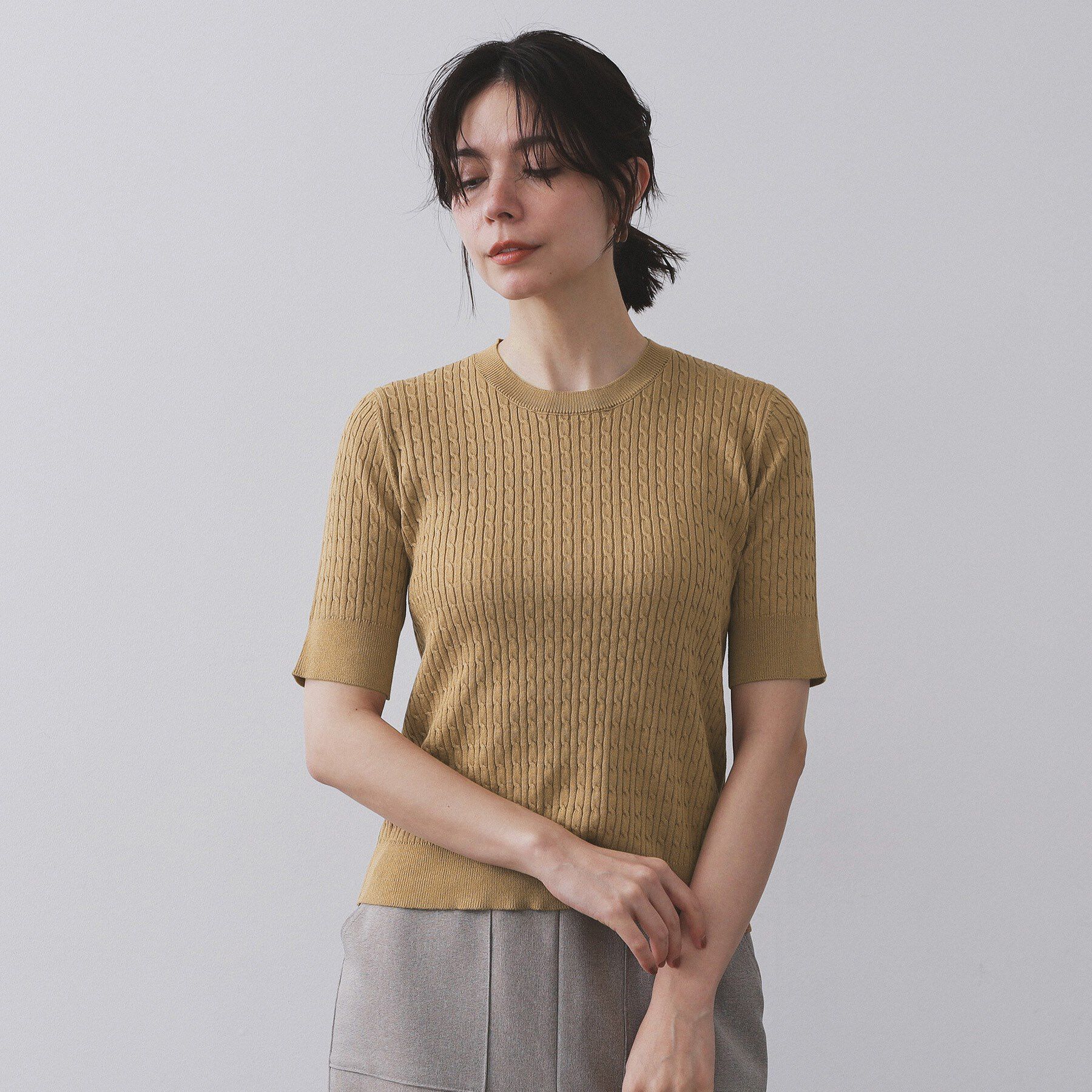 OPAQUE.CLIP「ケーブルハーフスリーブニット【UVケア/洗濯機OK】《6col/S～LL》」|ニット・セーター|