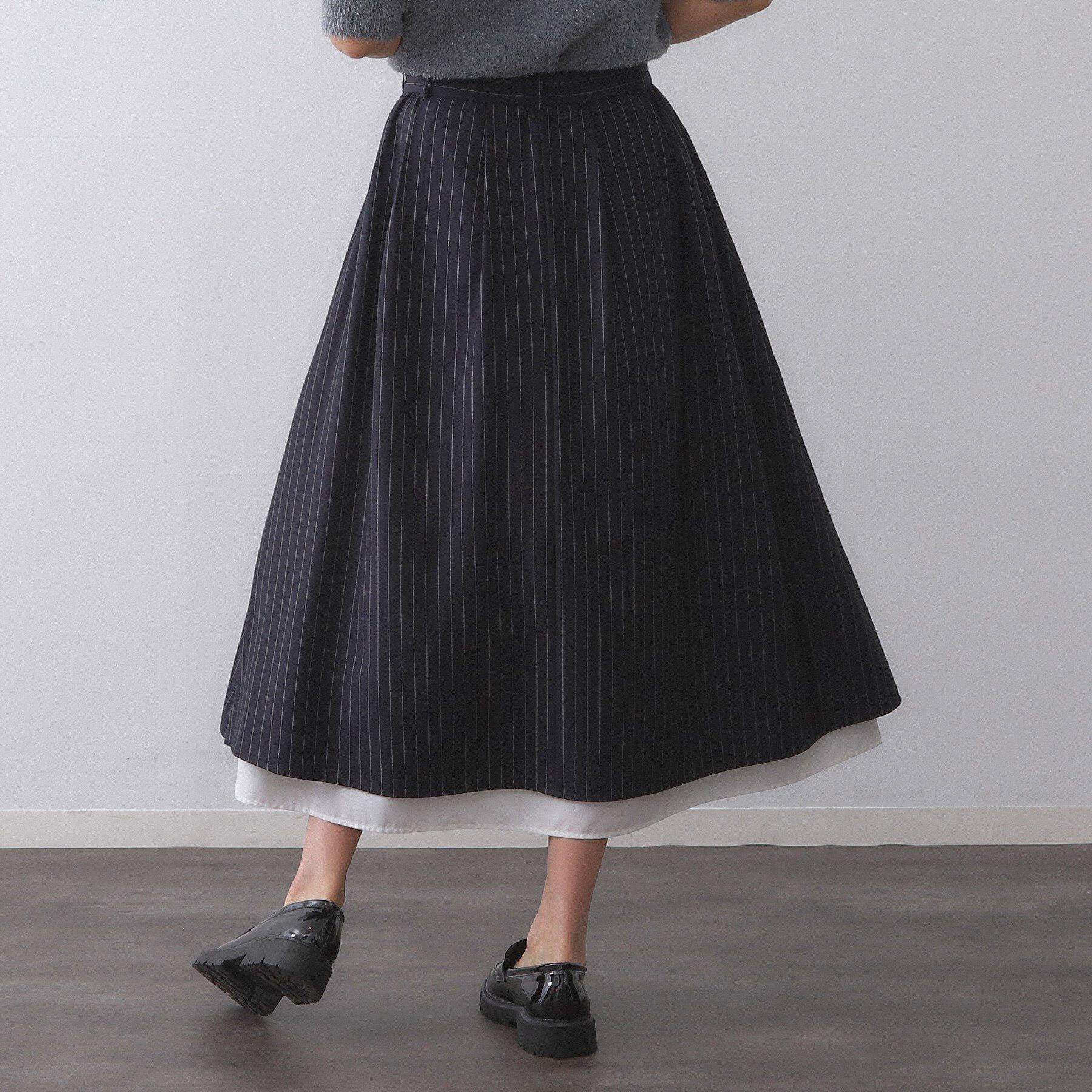 OPAQUE.CLIP「ピンストライプレイヤード風フレアスカート【洗濯機洗い可】」|スカート|