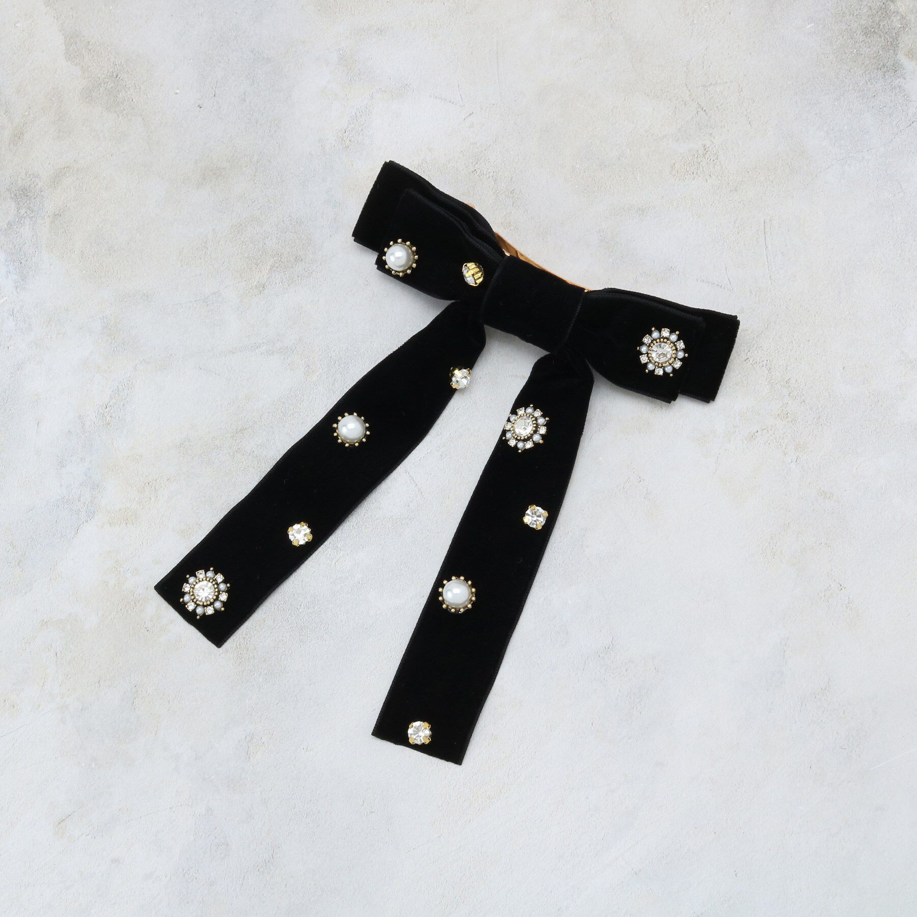 OPAQUE.CLIP「ビジュー&times;ベロア リボンバレッタ」|その他|ブラック(019)