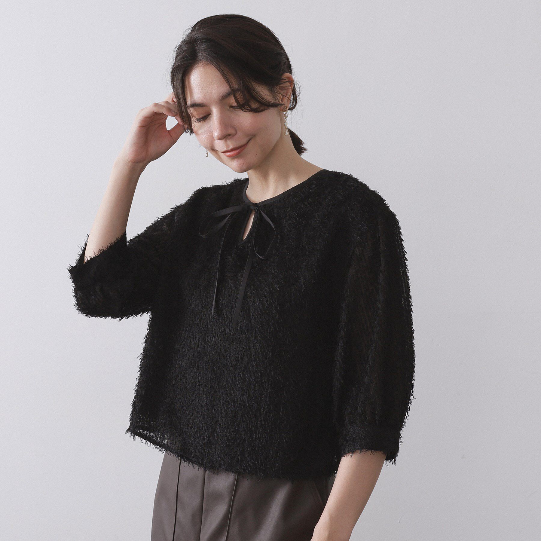 OPAQUE.CLIP「前後2WAY　シアーフリンジジャカードブラウス【洗濯機OK】」|シャツ・ブラウス|