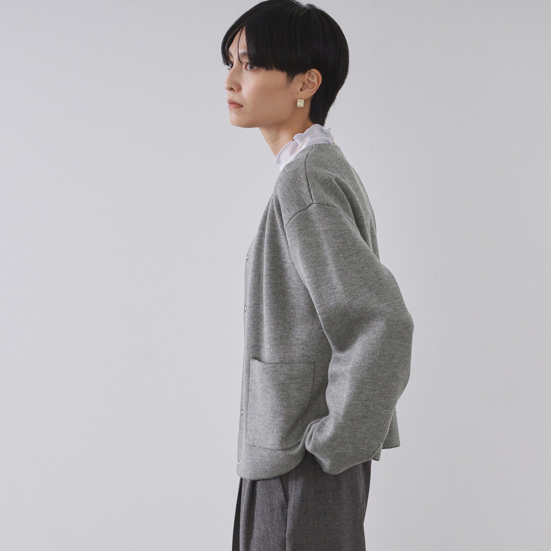 OPAQUE.CLIP「スナップボタン ダブルフェイス配色ニットカーディガン【洗濯機OK】」|カーディガン|