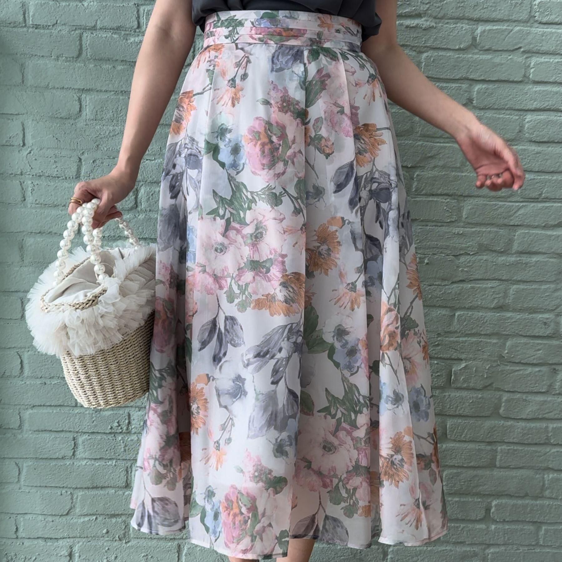 Couture broach「【一枚で着映える・華やか・上品】Summerオーガンフルールスカート」|スカート|