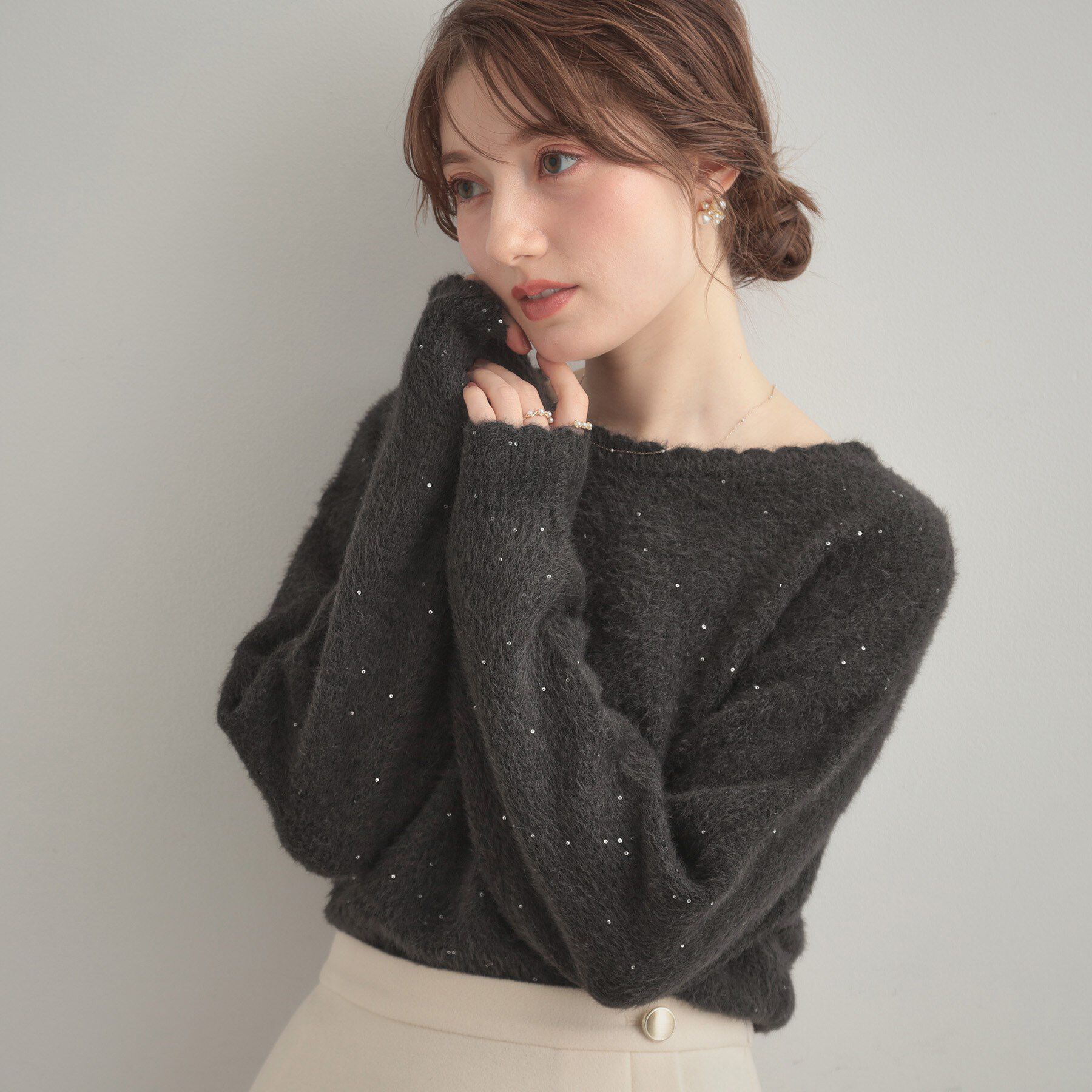 Couture broach「【前後2WAY】スパンコールラメフェザー ニット」|ニット・セーター|