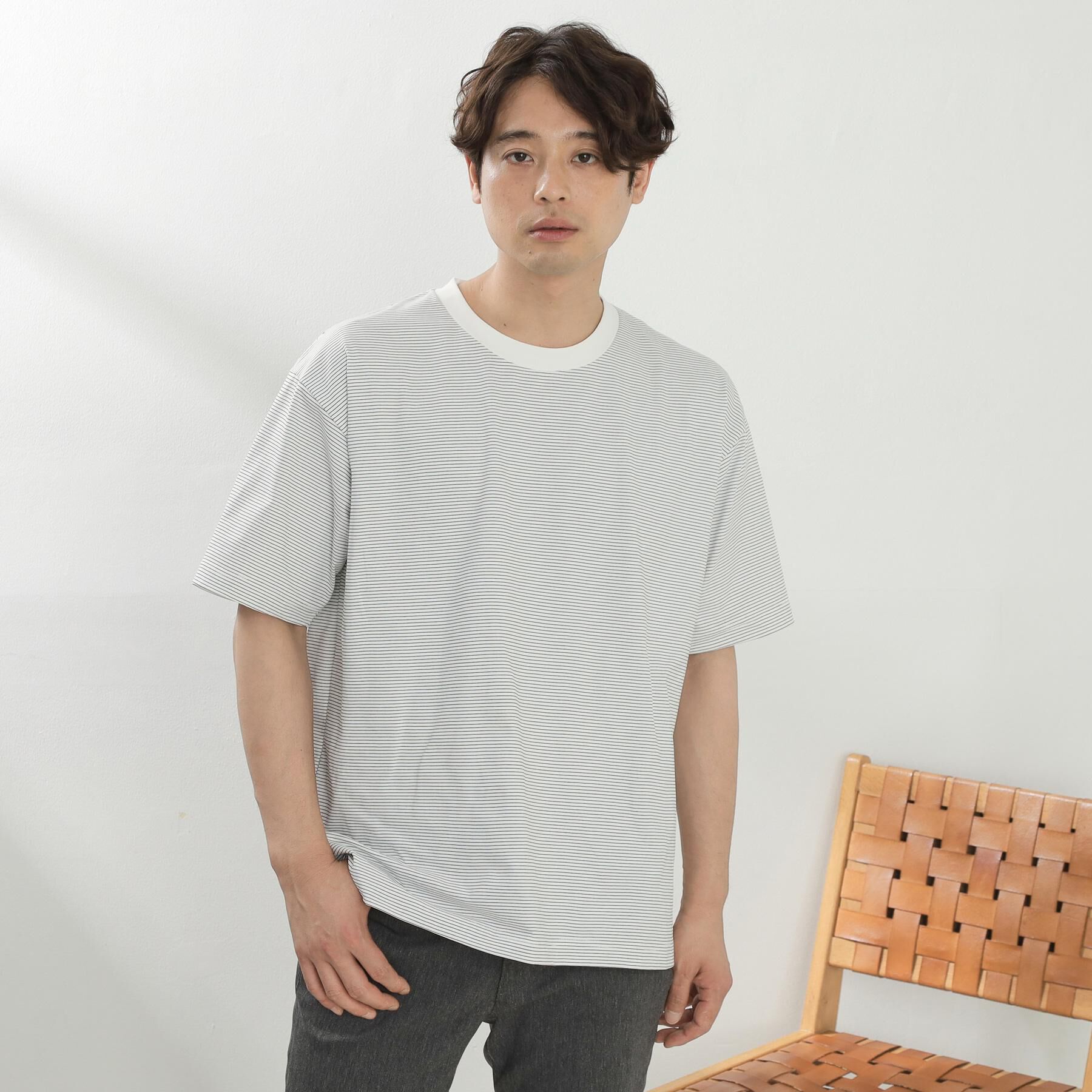 THE SHOP TK「パーフェクテックボーダー半袖Tシャツ 【吸水速乾／洗濯機OK】」|Tシャツ・カットソー|