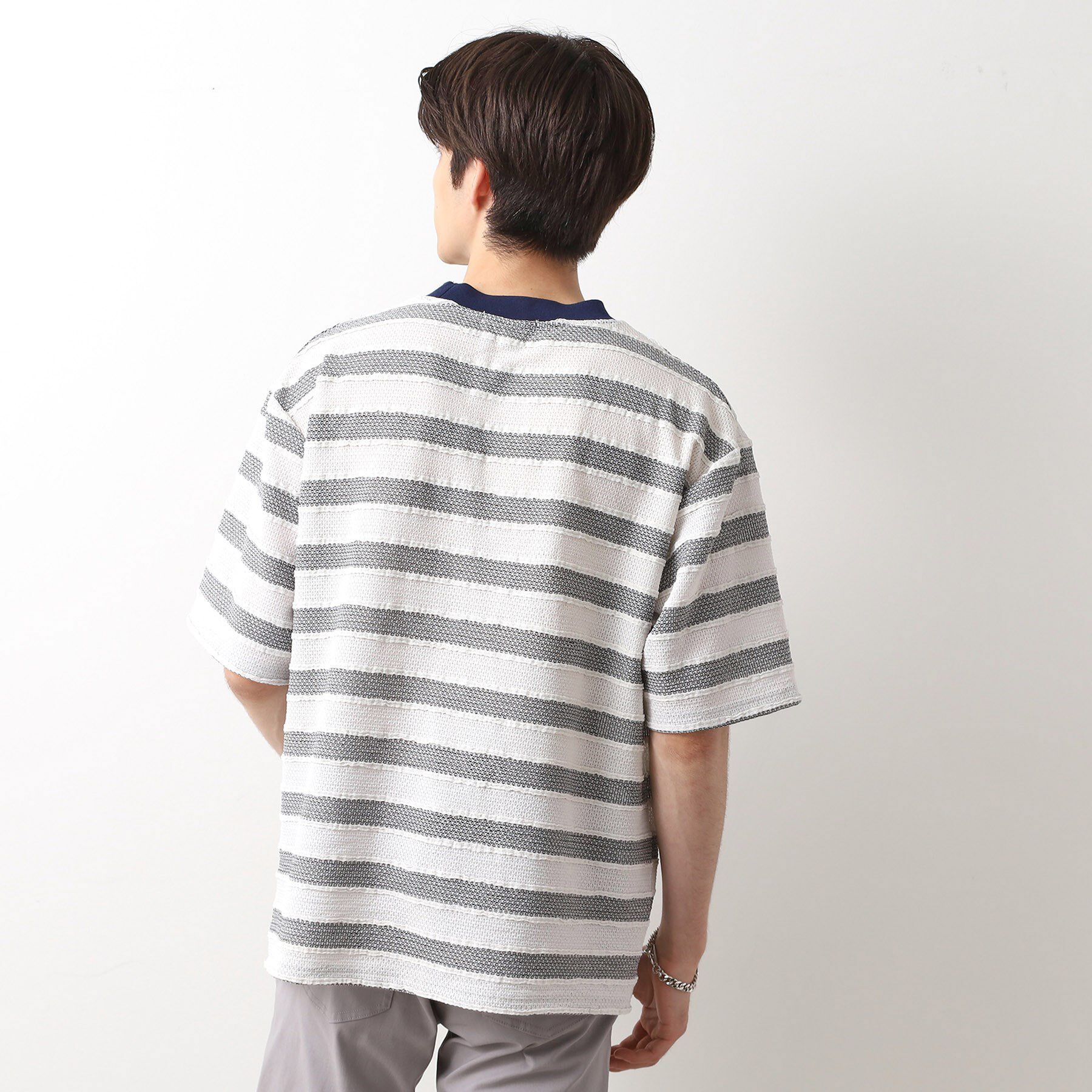 THE SHOP TK「変形ボーダー半袖Tシャツ【洗濯機OK】」|Tシャツ・カットソー|