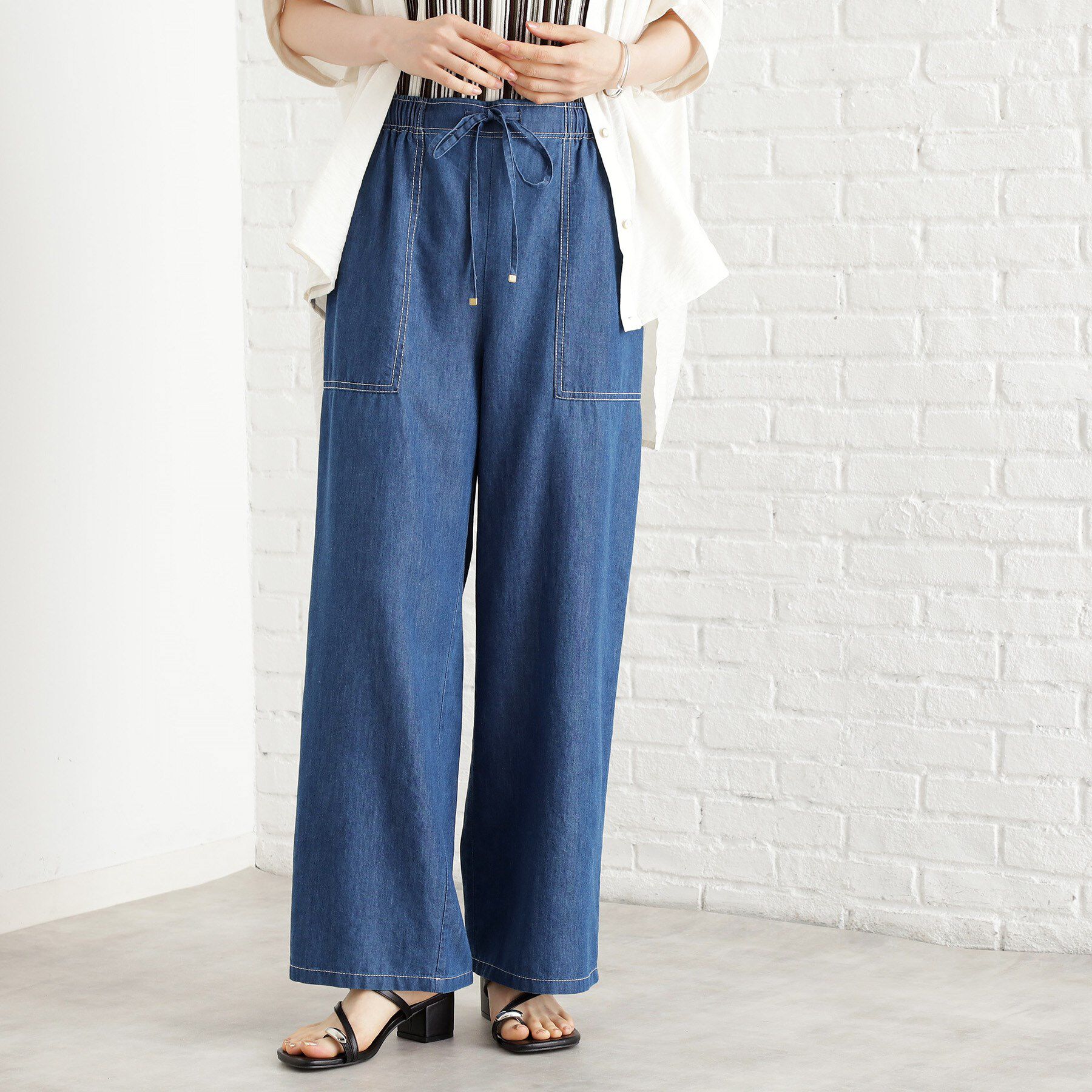 THE SHOP TK「デニムイージーワイドパンツ【洗える】」|その他|ネイビー(094)