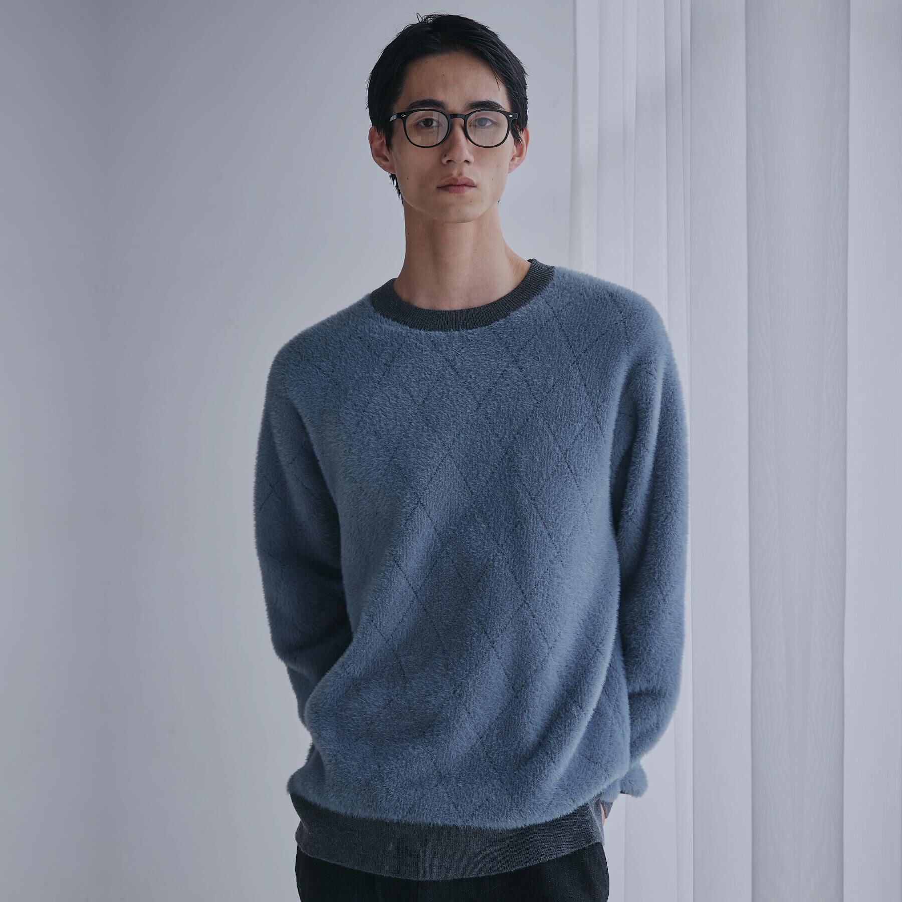 THE SHOP TK「【ふんわり心地いい肌触り】　ダイヤ柄シャギーニット」|ニット・セーター|ブルーグリーン(29