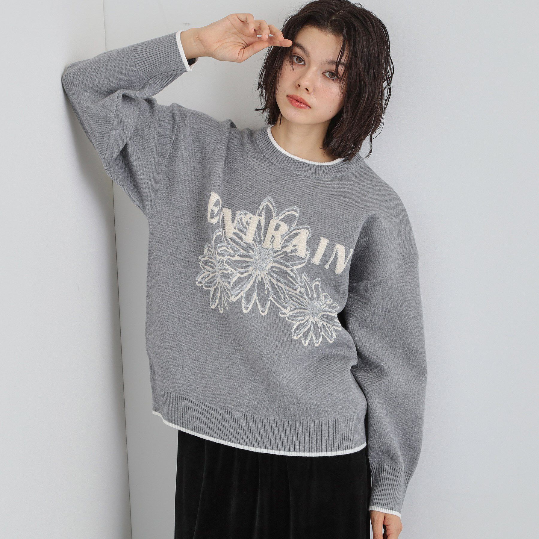 THE SHOP TK「花柄ラメジャカードニット」|ニット・セーター|グレー(012)