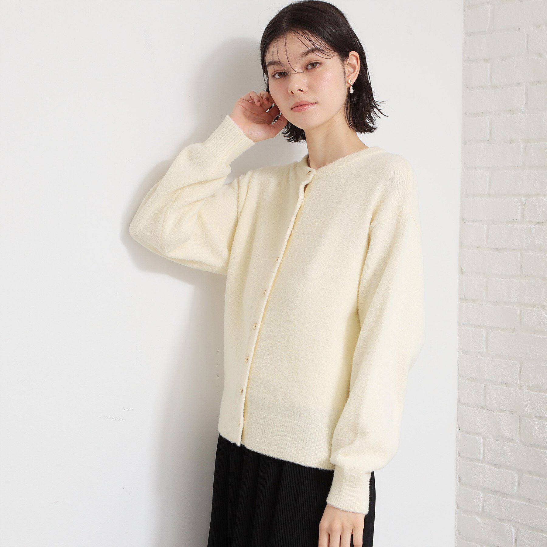 THE SHOP TK「ふわふわミニシャギー クルーネックカーディガン」|カーディガン|