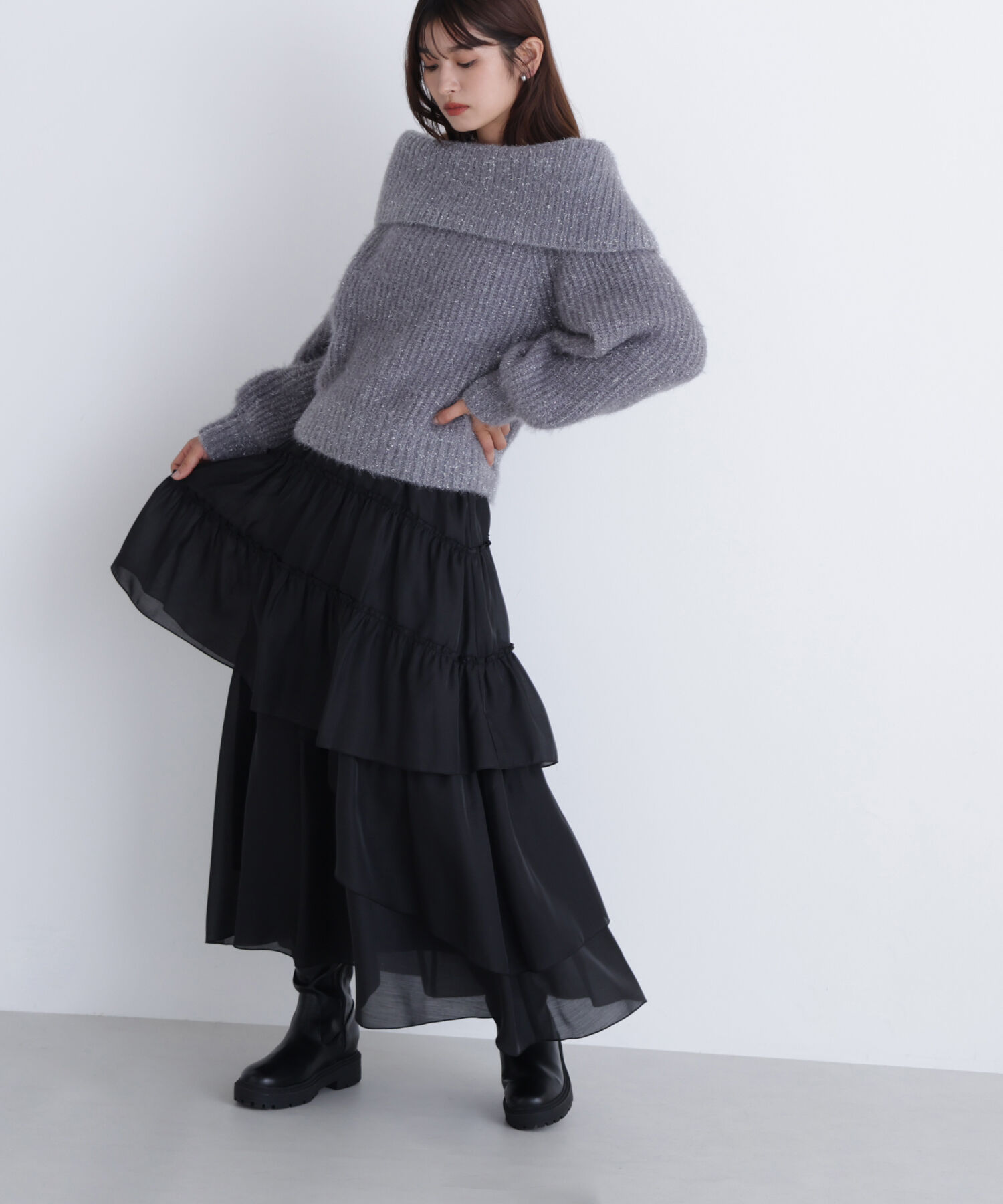 「ランダムティアードスカート」|スカート|ブラック