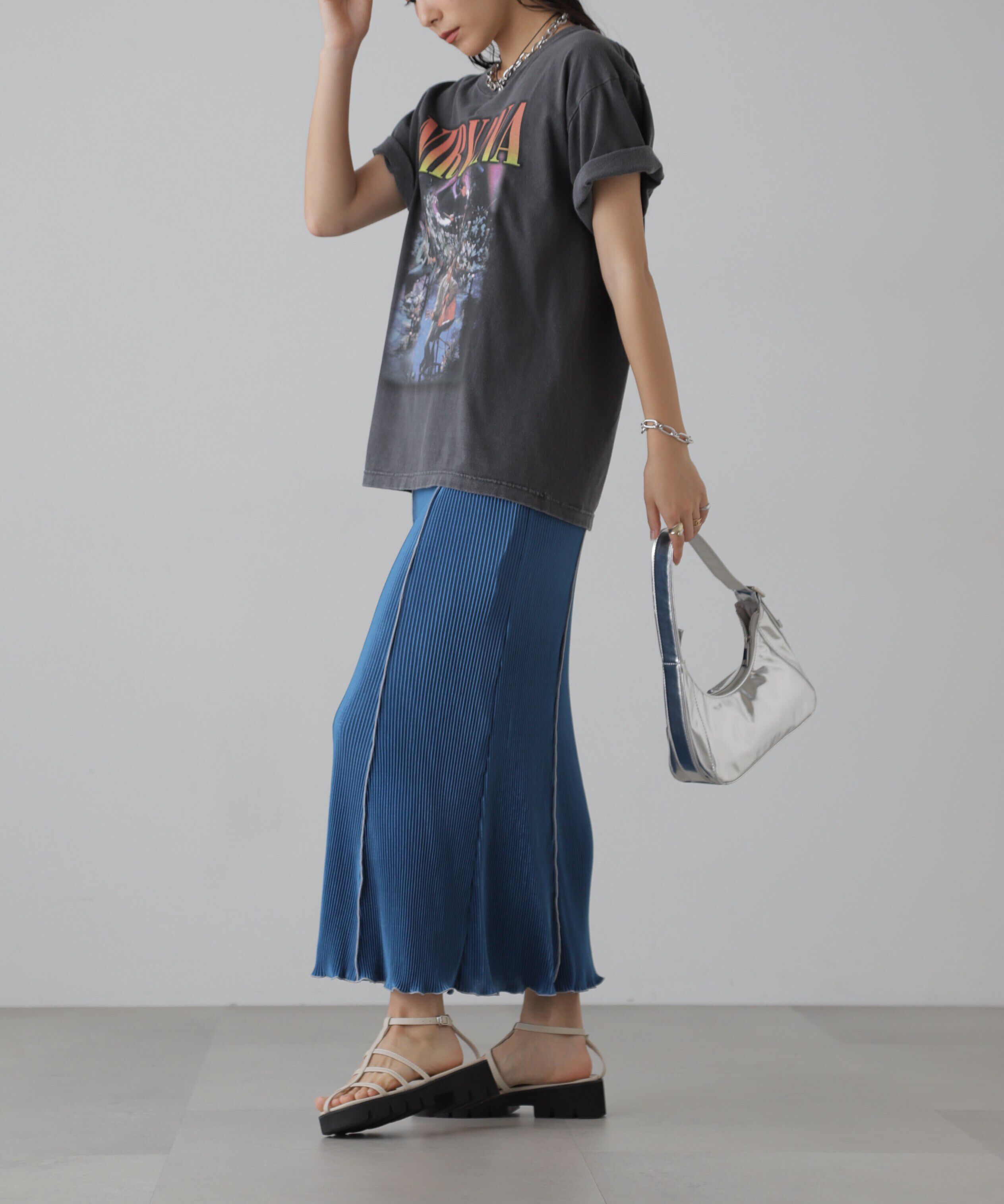  「配色メローカットソープリーツスカート」|スカート|