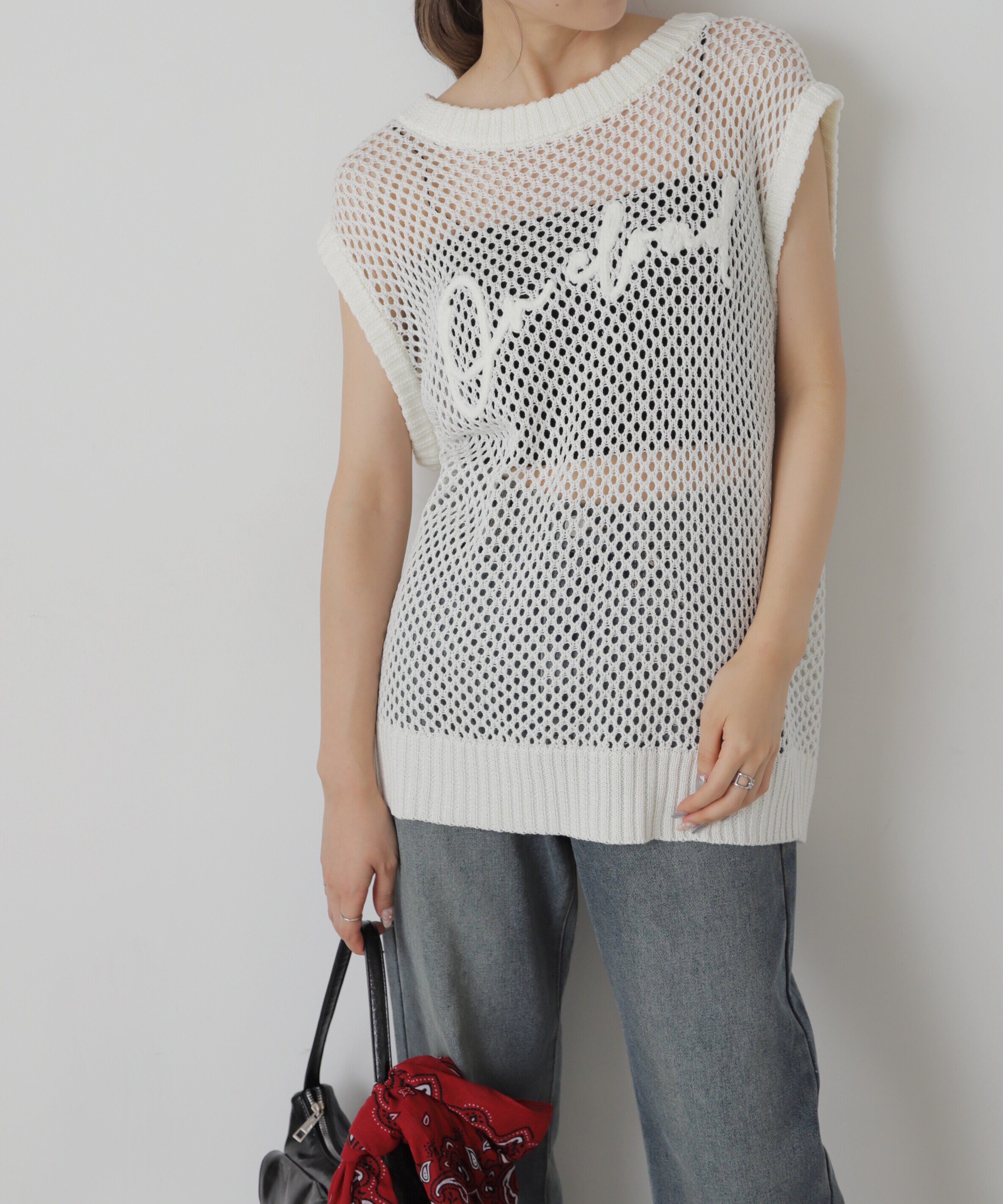  「メッシュロゴニットベスト」|ニット・セーター|ホワイト