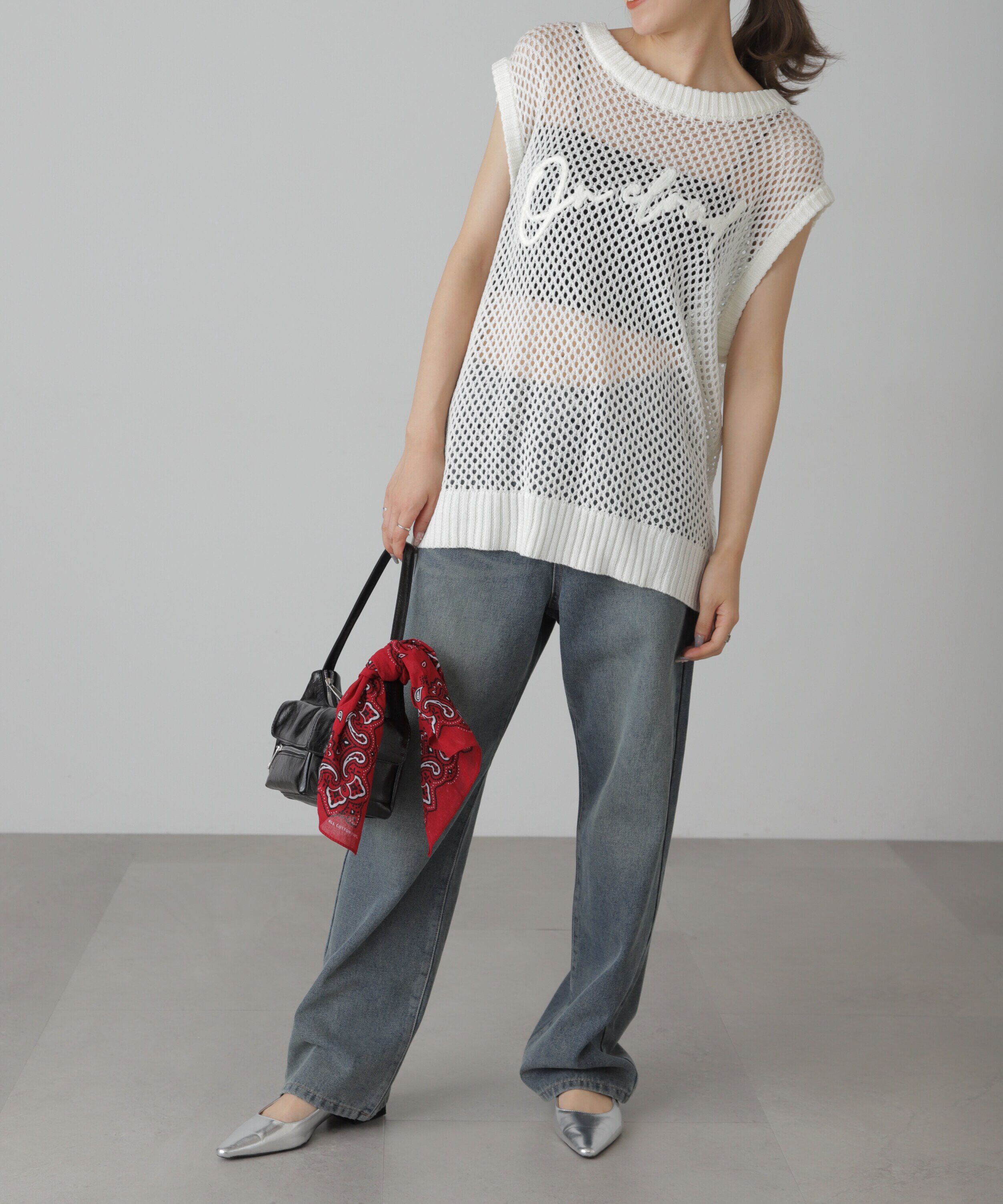  「メッシュロゴニットベスト」|ニット・セーター|