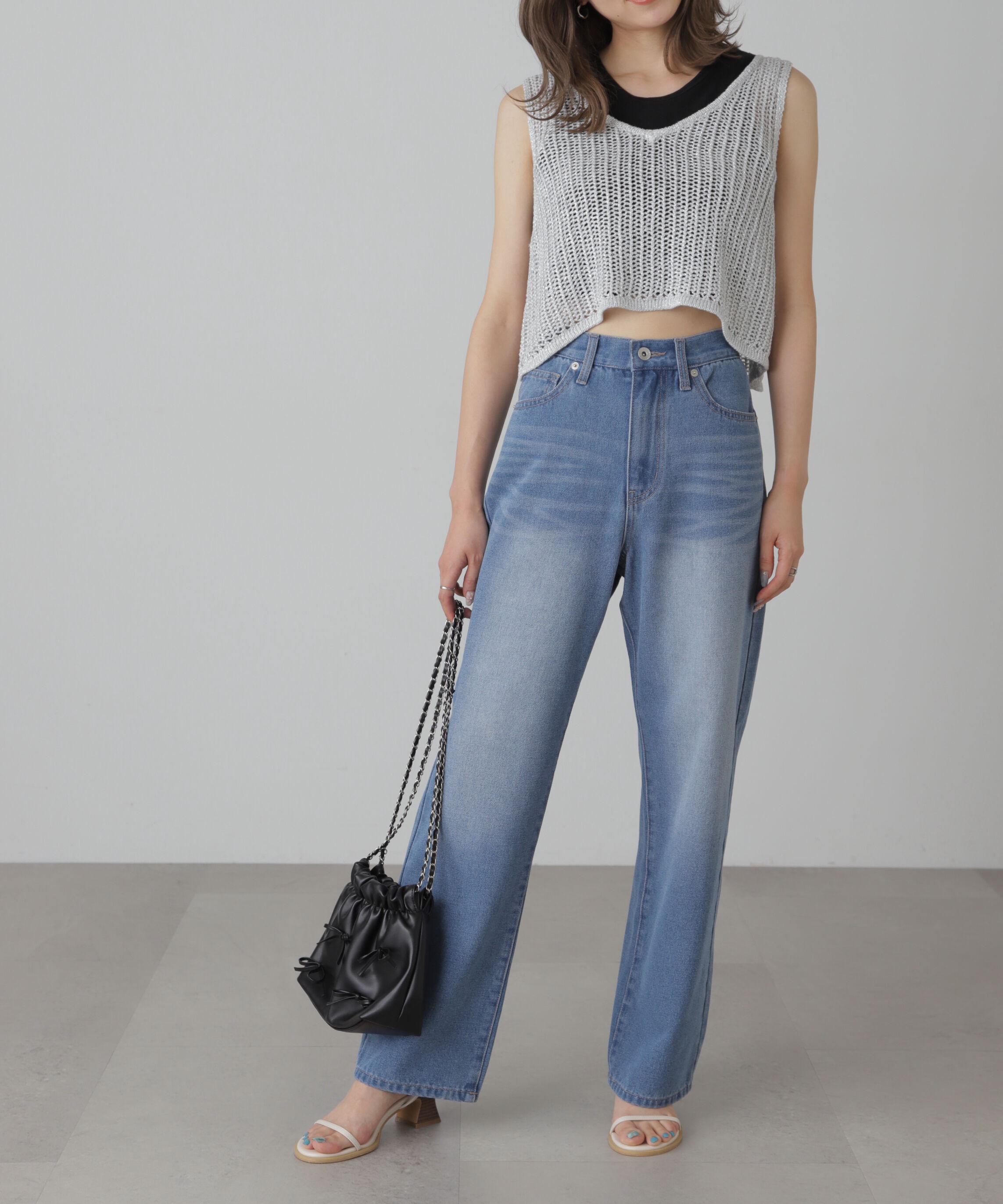  「前後2wayラメニットメッシュベスト」|ニット・セーター|