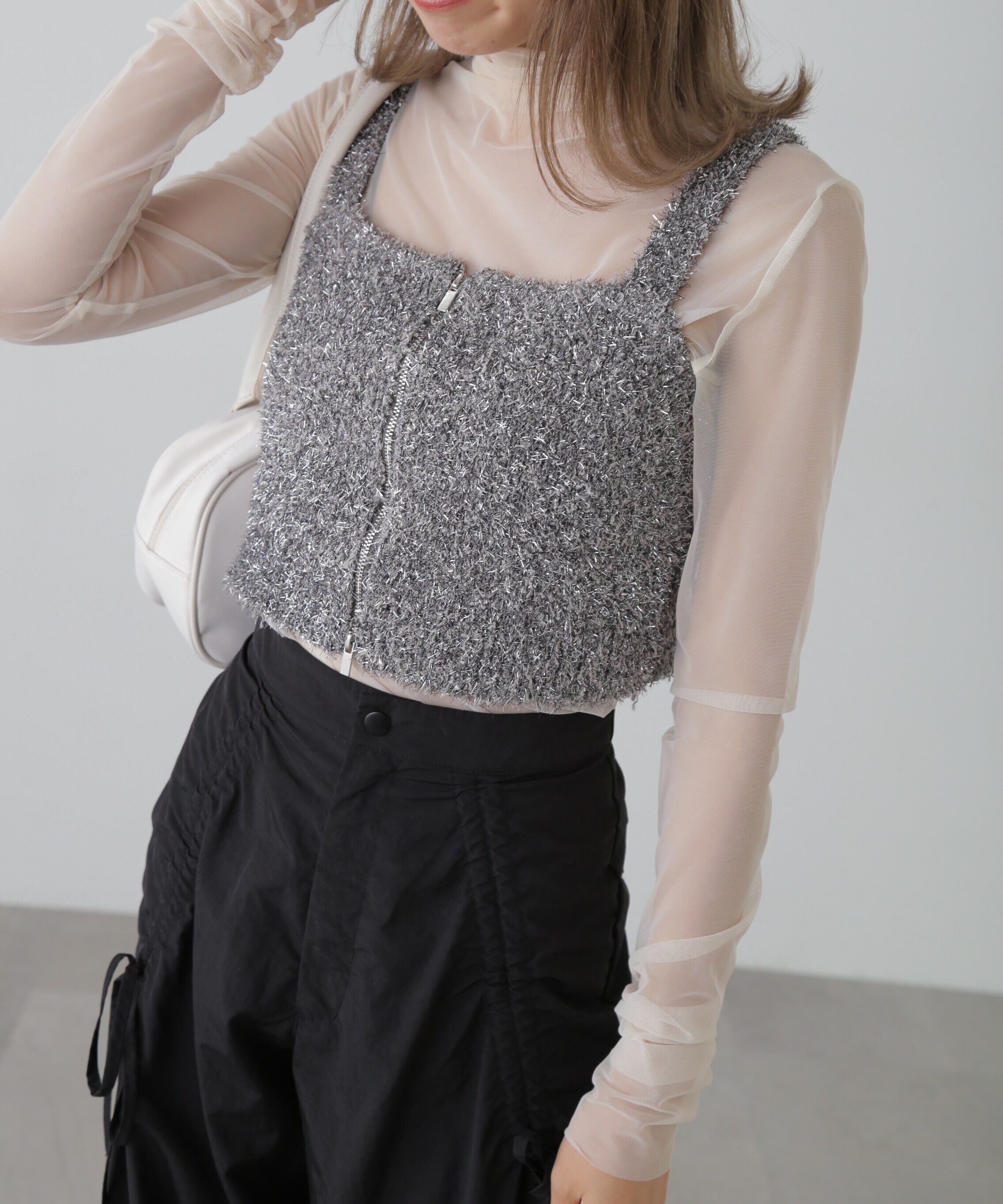  「シャギーラメニットビスチェ」|ニット・セーター|グレー