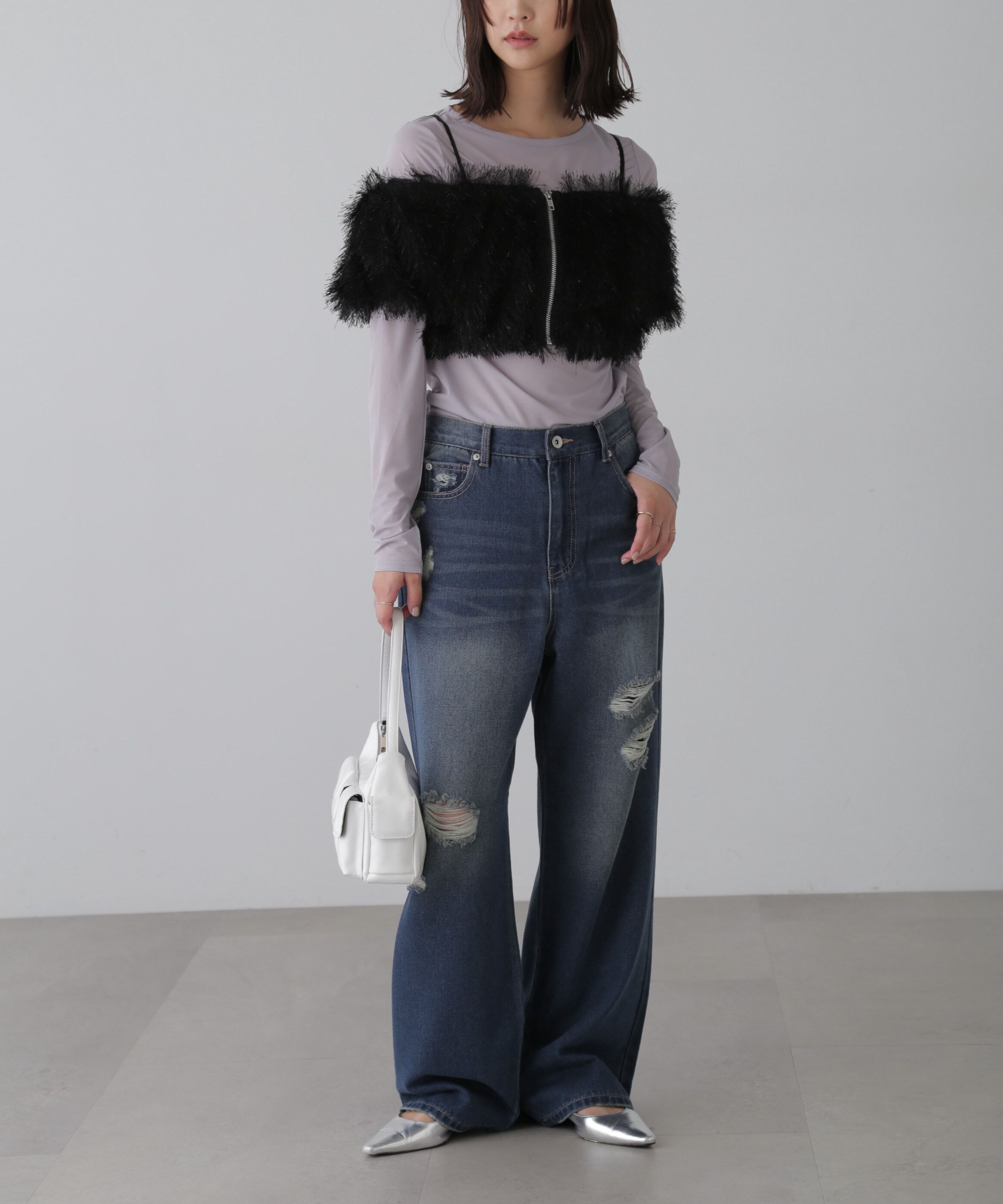  「ストレートワイドクラッシュデニムパンツ」|その他|