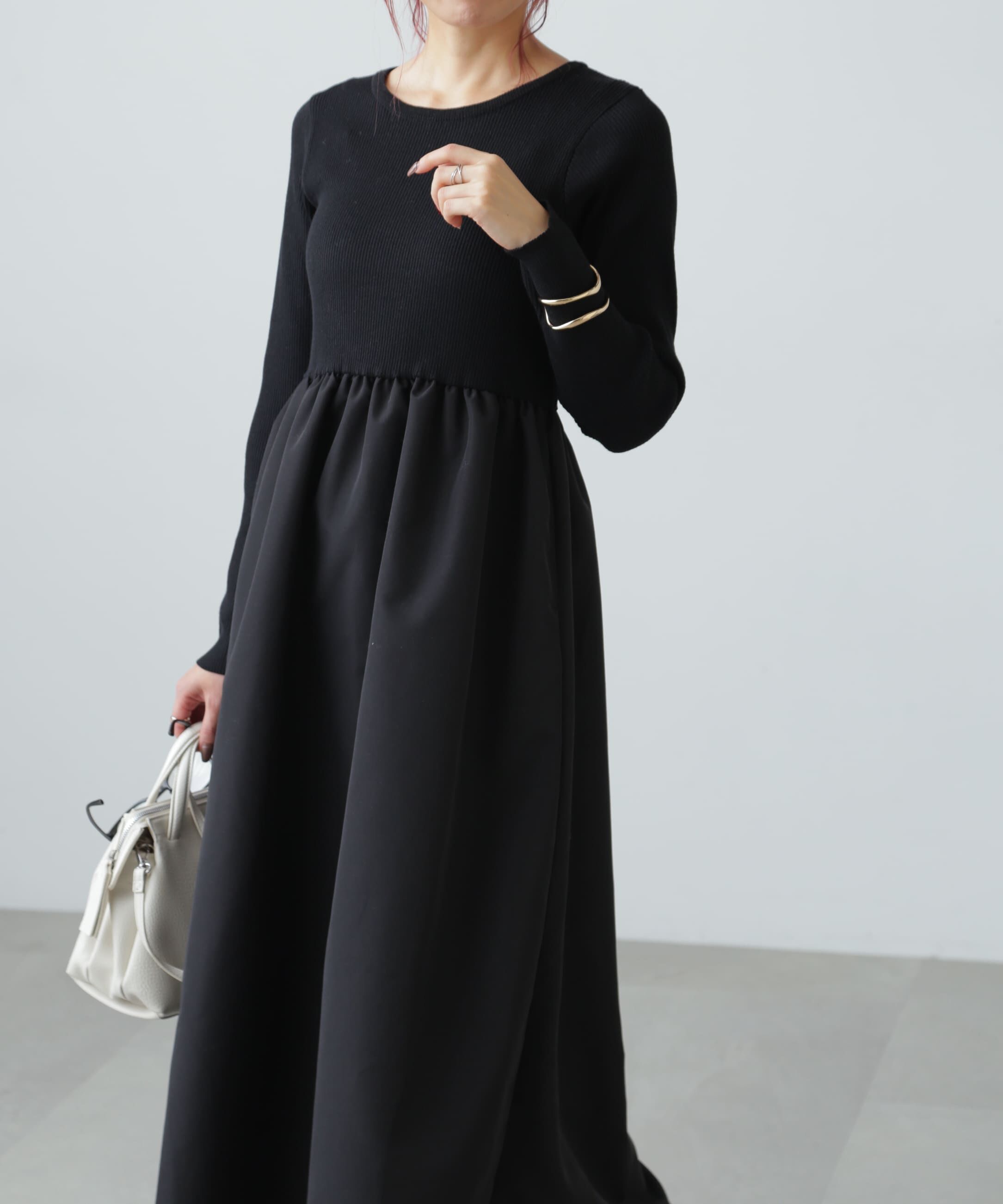  「布帛ドッキングクルーネックワンピース」|ワンピース|