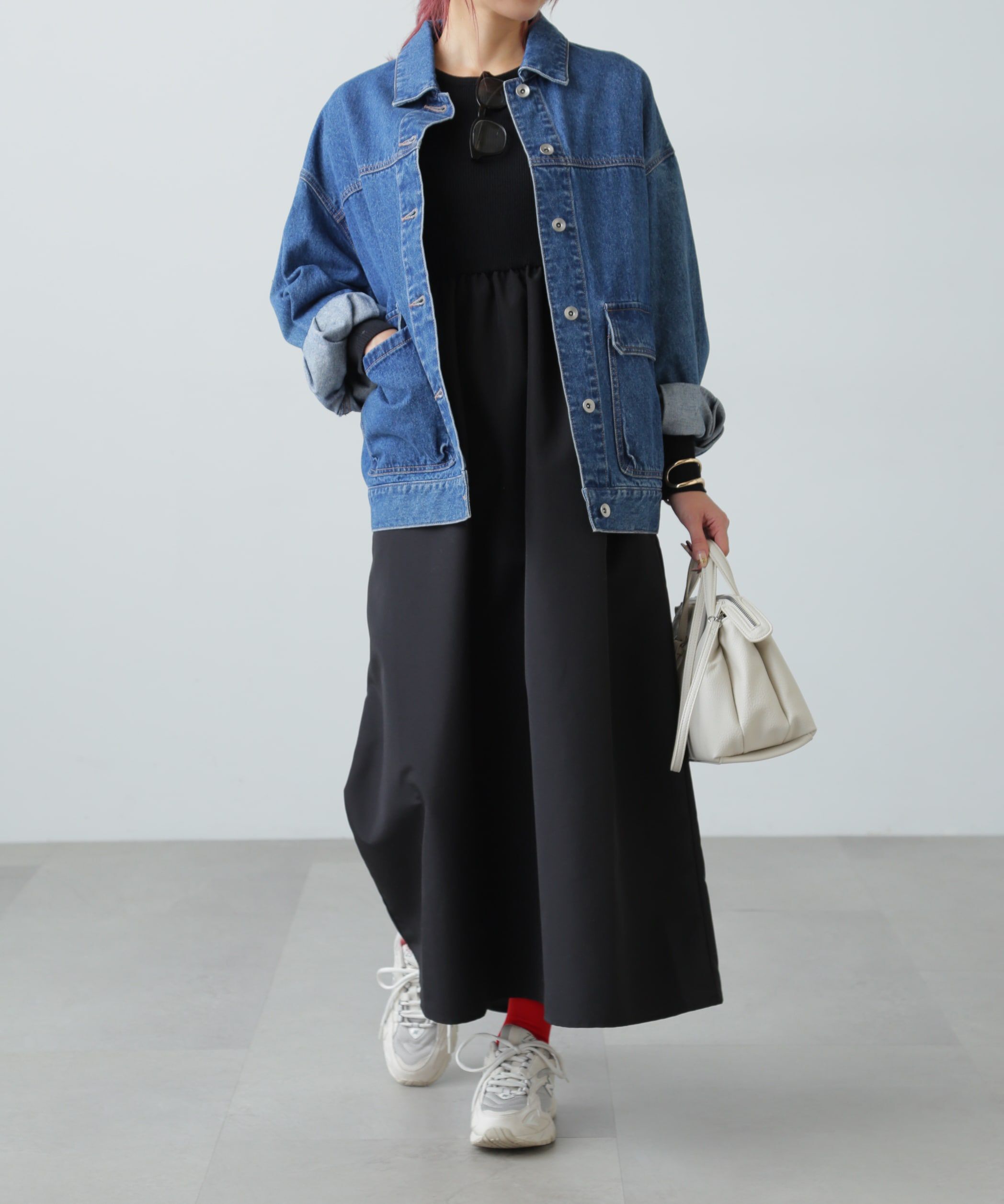  「布帛ドッキングクルーネックワンピース」|ワンピース|