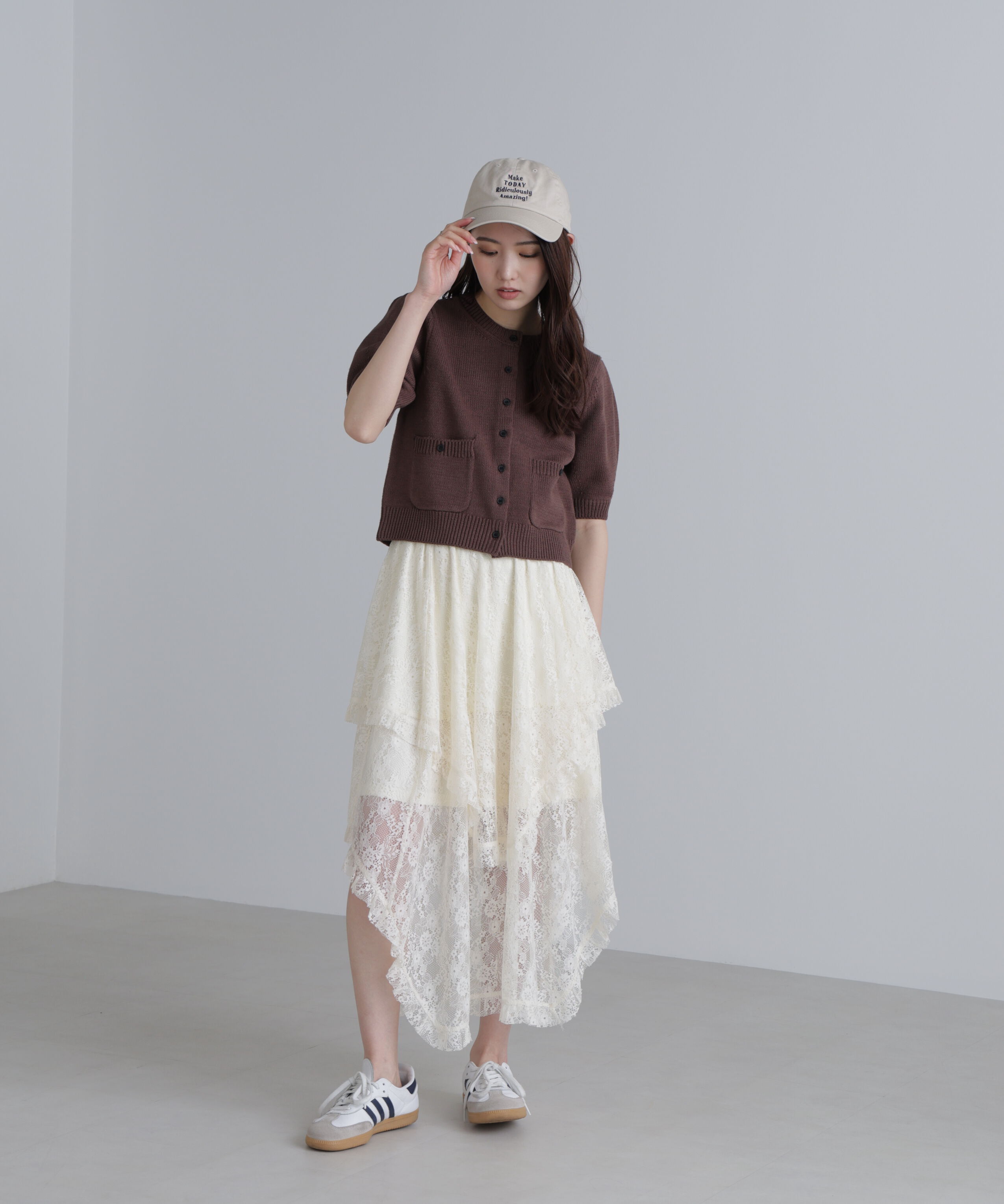  「フロントポケット半袖カーディガン」|ニット・セーター|