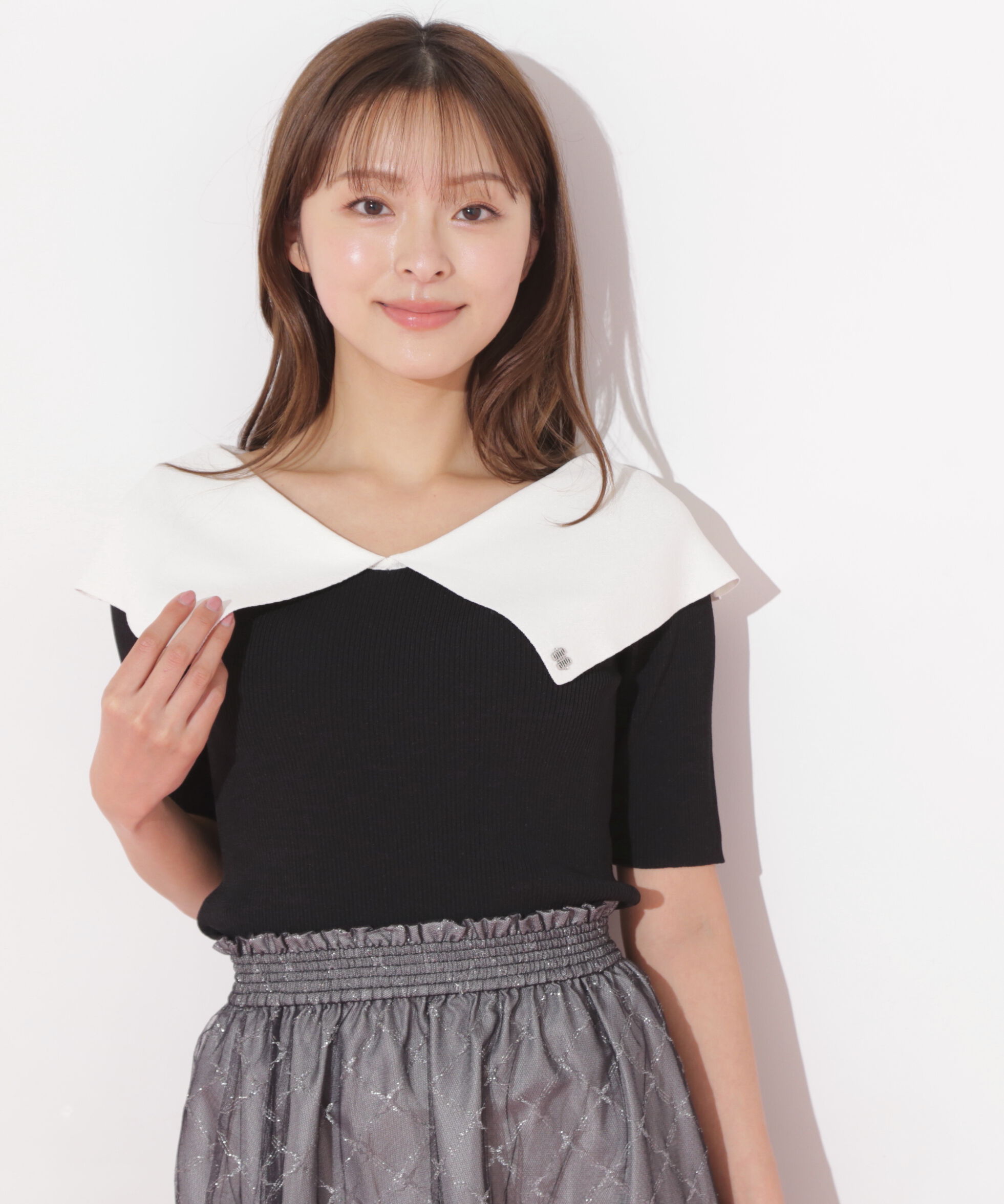  「配色ビッグカラーリブニット」|ニット・セーター|