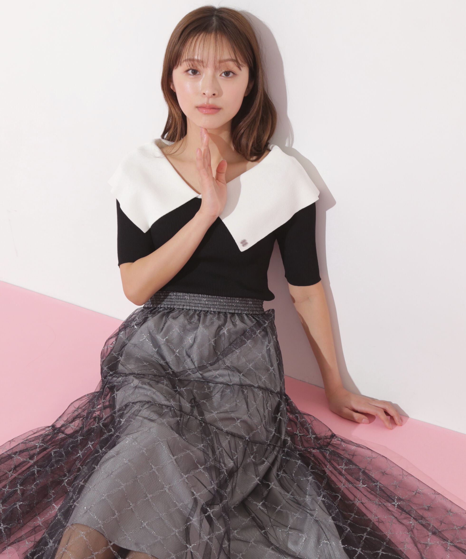  「配色ビッグカラーリブニット」|ニット・セーター|