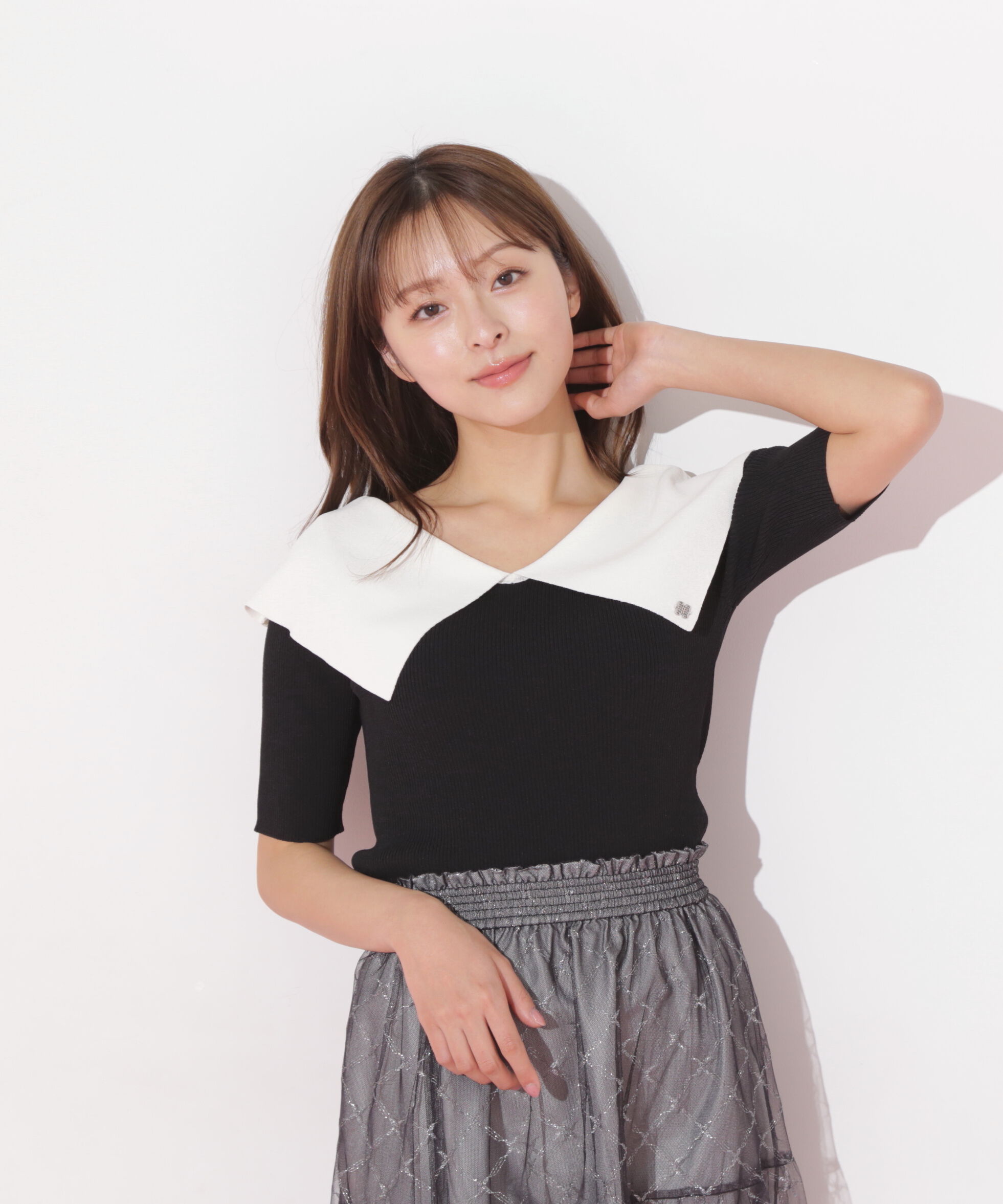  「配色ビッグカラーリブニット」|ニット・セーター|