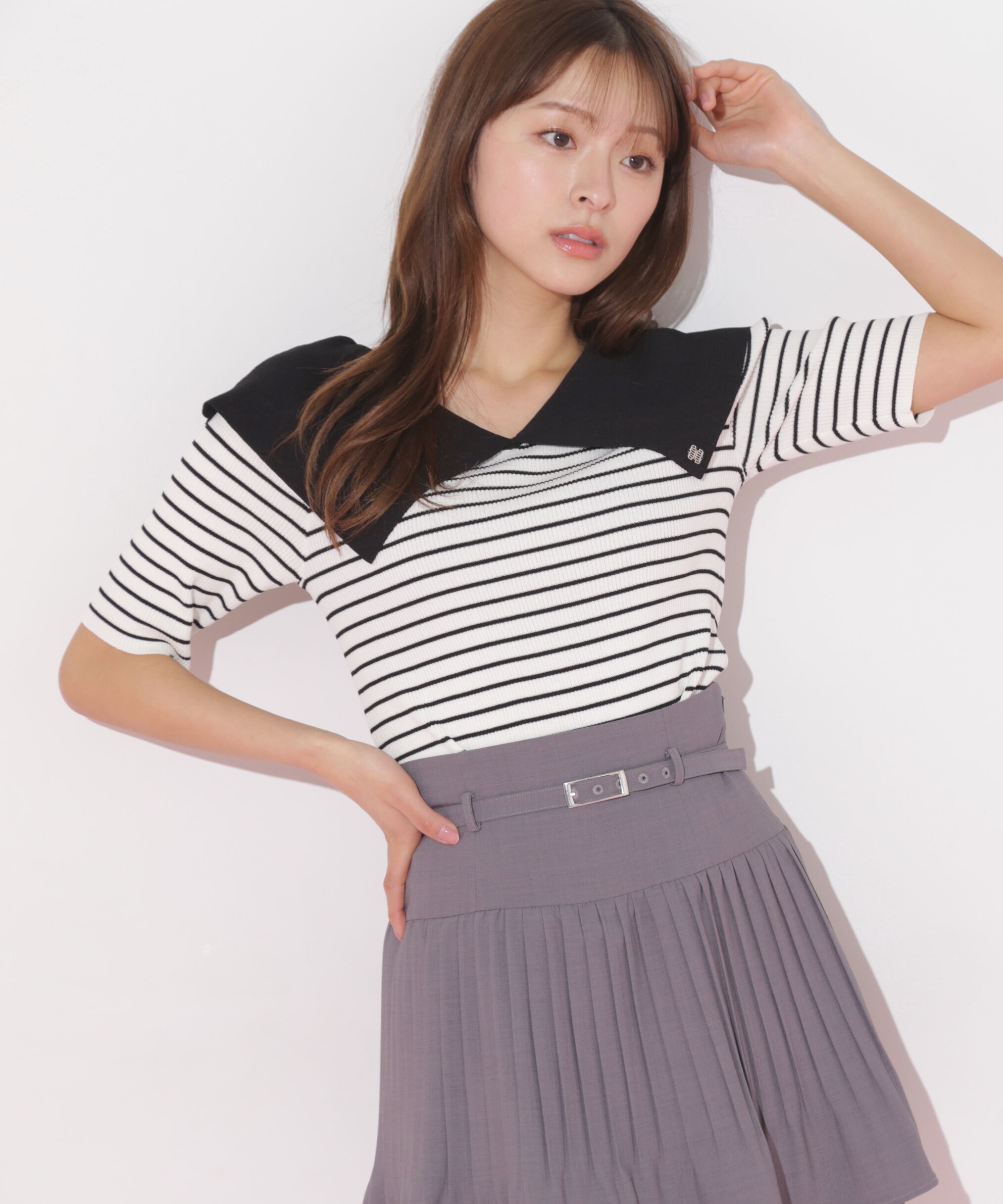  「配色ビッグカラーリブニット」|ニット・セーター|ボーダー1