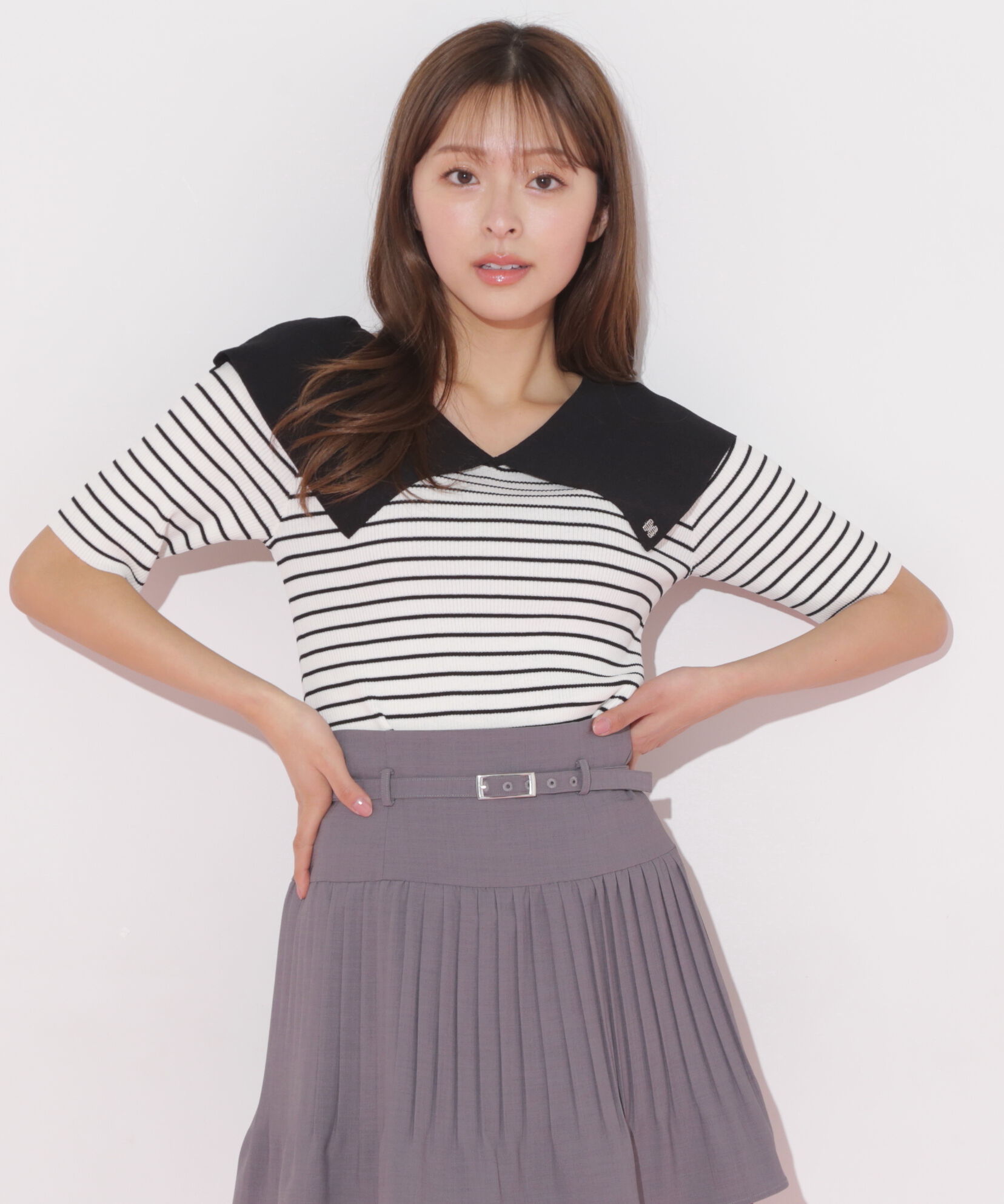  「配色ビッグカラーリブニット」|ニット・セーター|