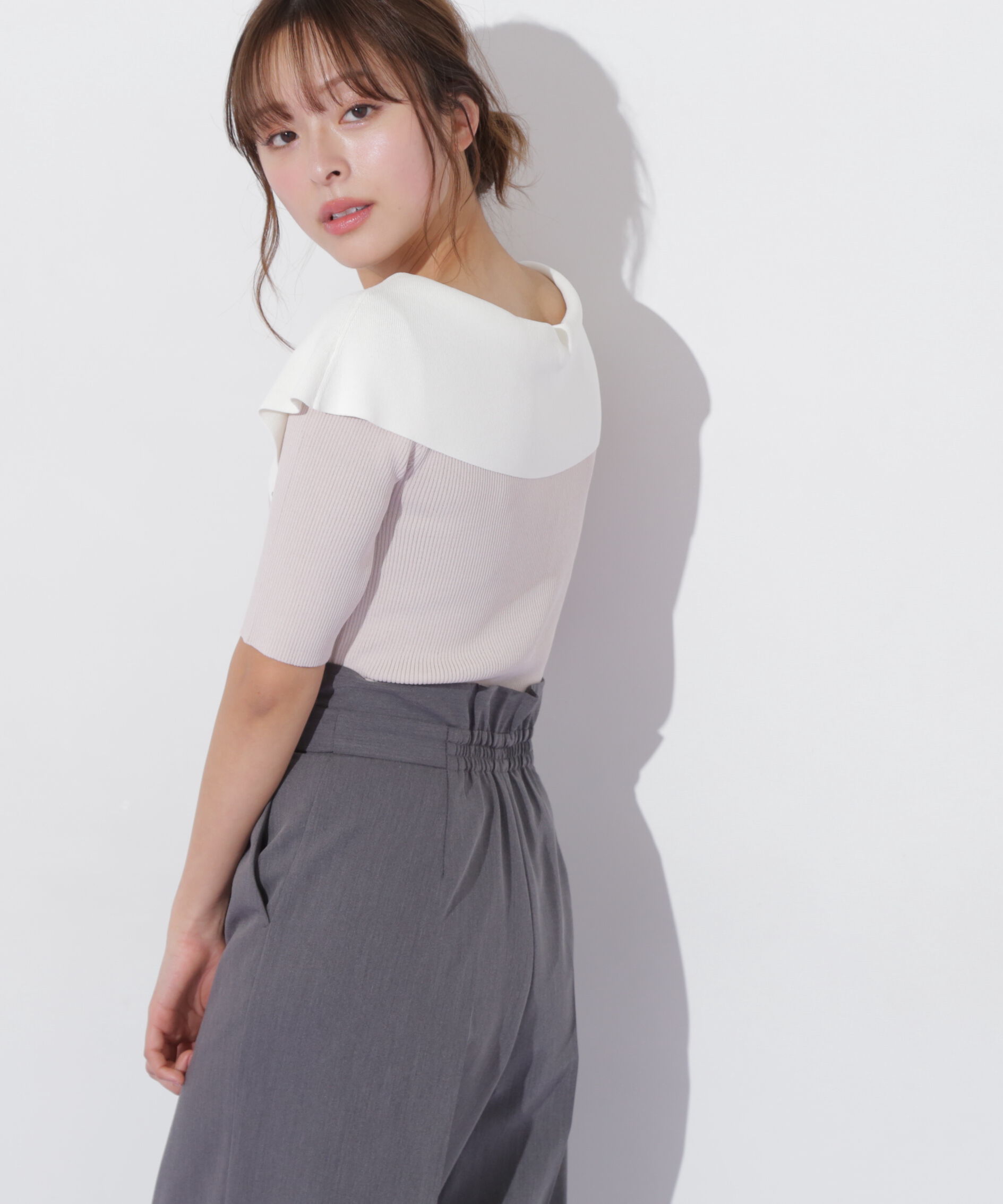  「配色ビッグカラーリブニット」|ニット・セーター|