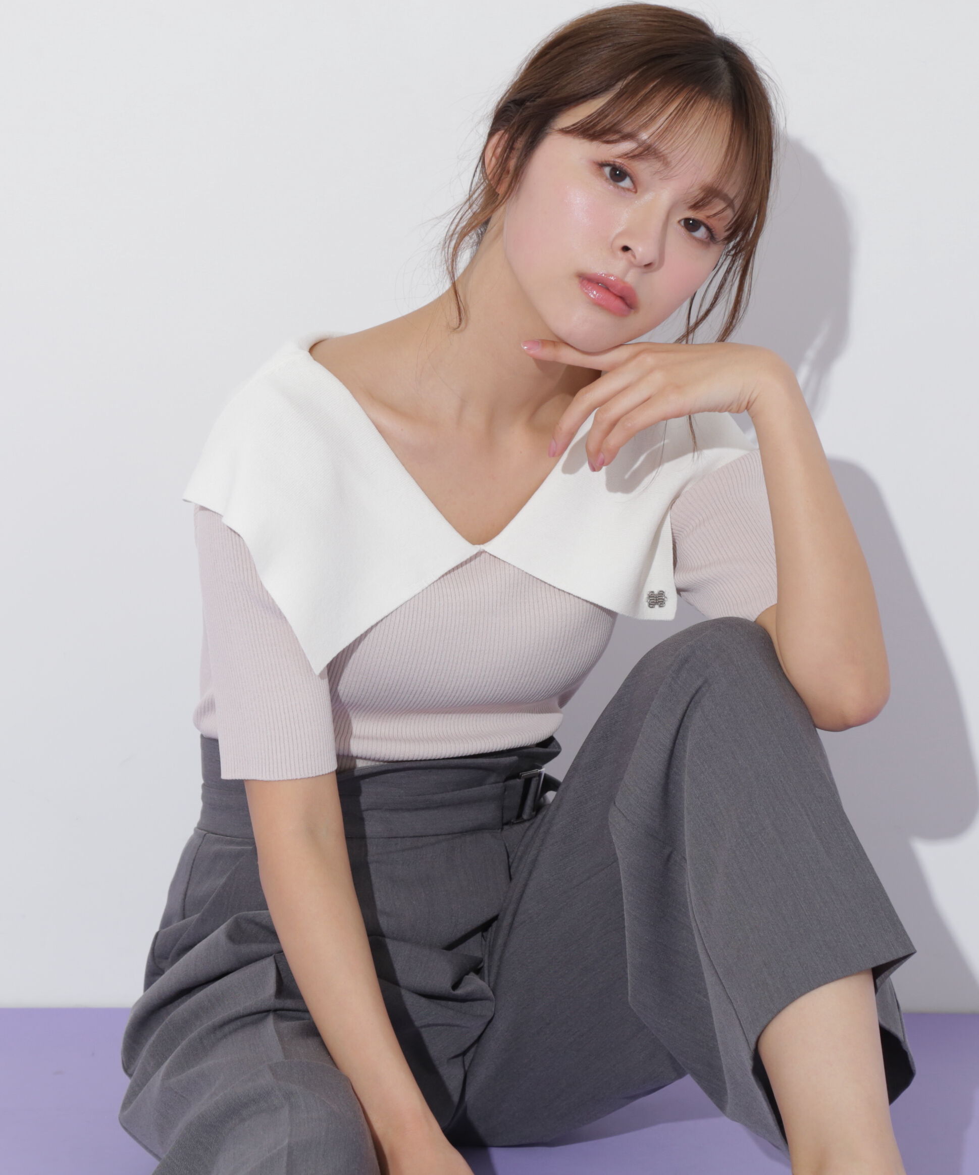  「配色ビッグカラーリブニット」|ニット・セーター|