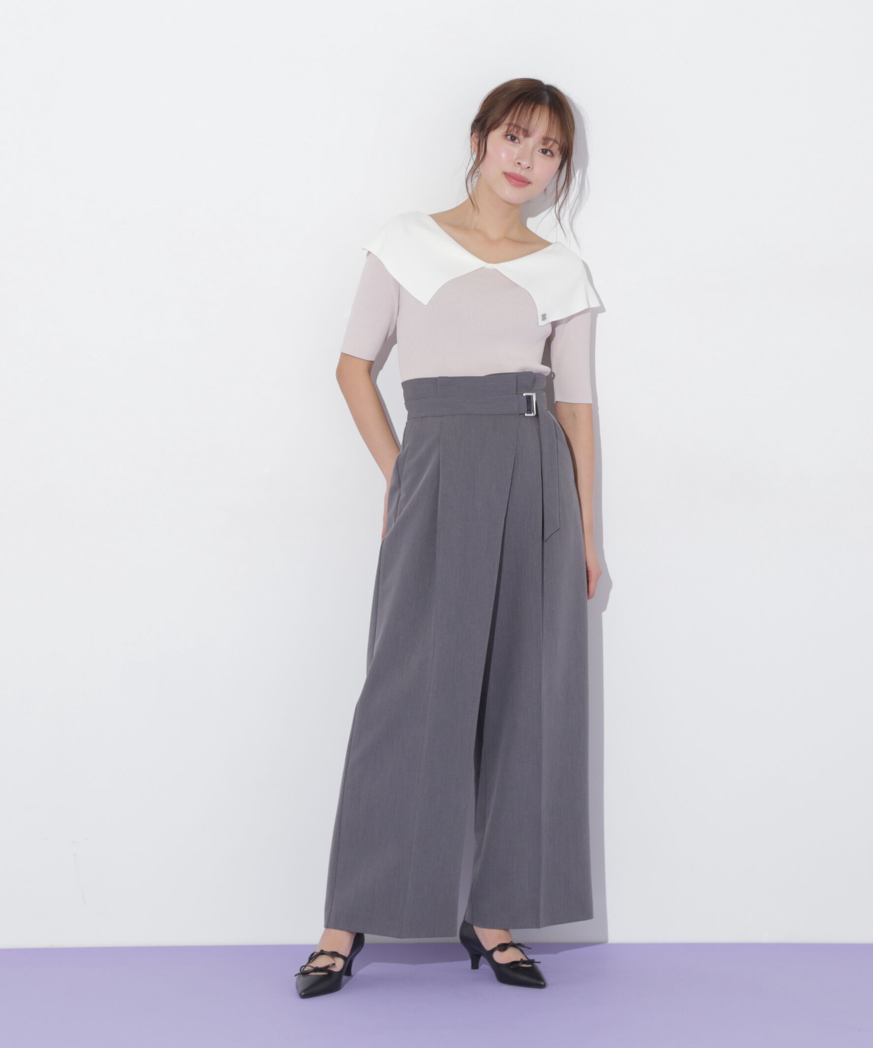  「配色ビッグカラーリブニット」|ニット・セーター|