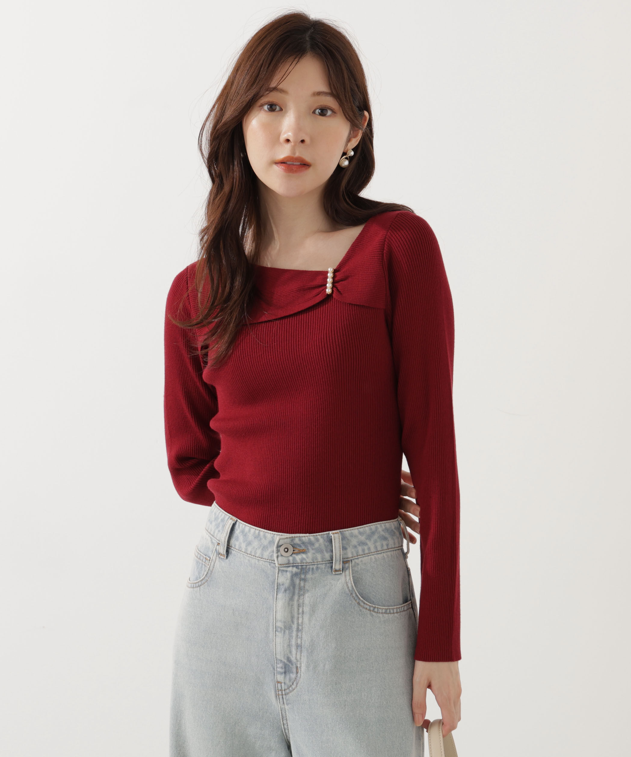 PROPORTION BODY DRESSING「アシメパールデザインニット 25AW」|ニット・セーター|ボルドー