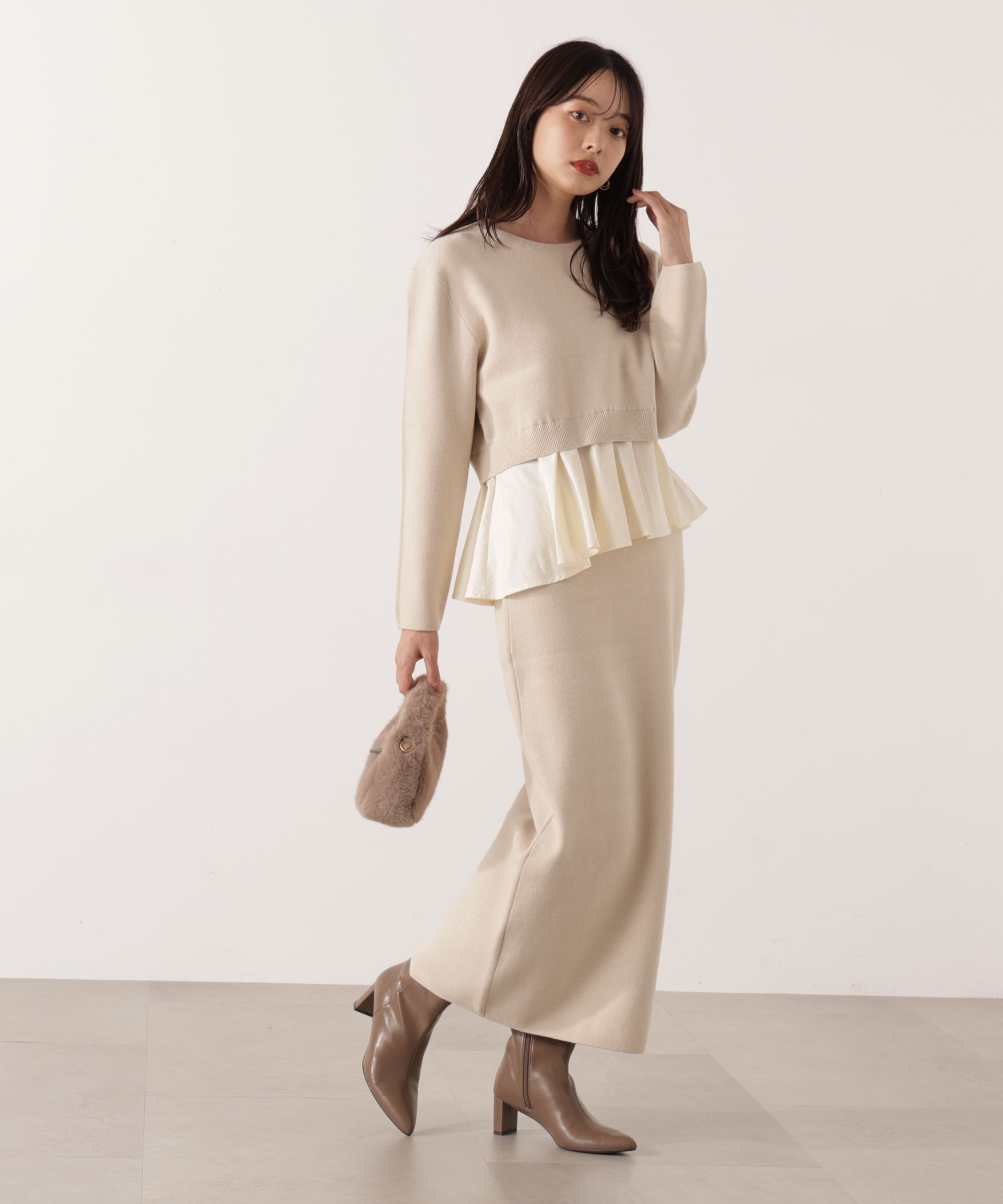 PROPORTION BODY DRESSING「＜ウォッシャブル＞ランダムヘムペプラムニットSETUP 25AW」|ワンピース|