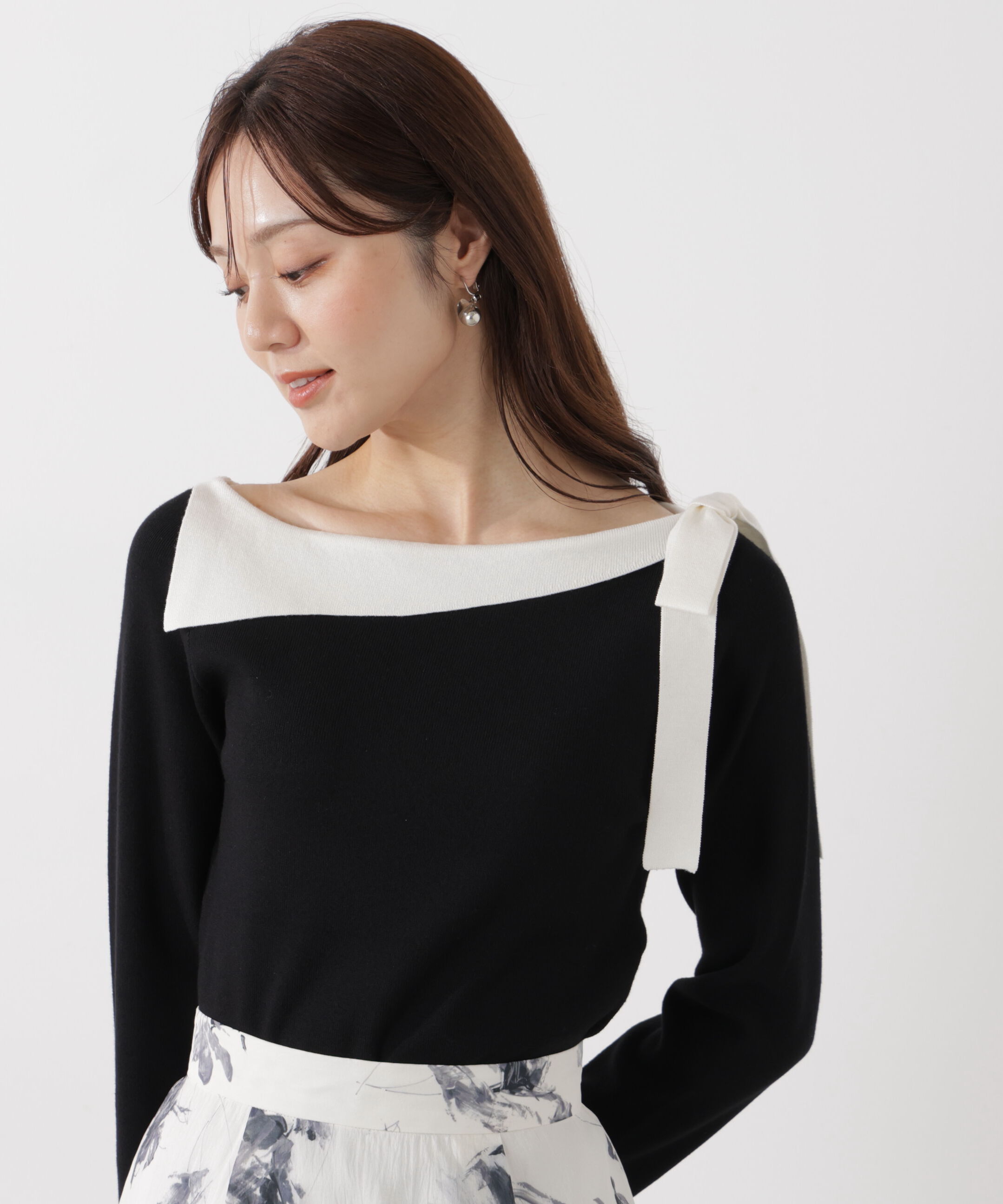 PROPORTION BODY DRESSING「＜ウォッシャブル/UV＞サイドリボン総針ニット」|ニット・セーター|ブラック&times;エク