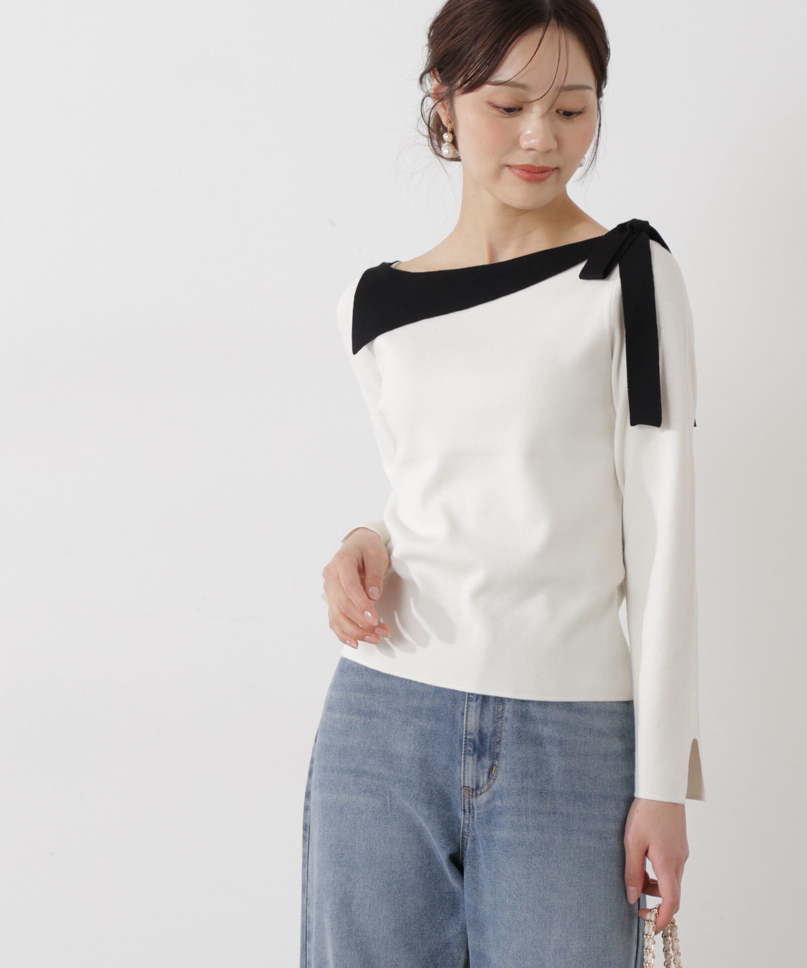 PROPORTION BODY DRESSING「＜ウォッシャブル/UV＞サイドリボン総針ニット」|ニット・セーター|