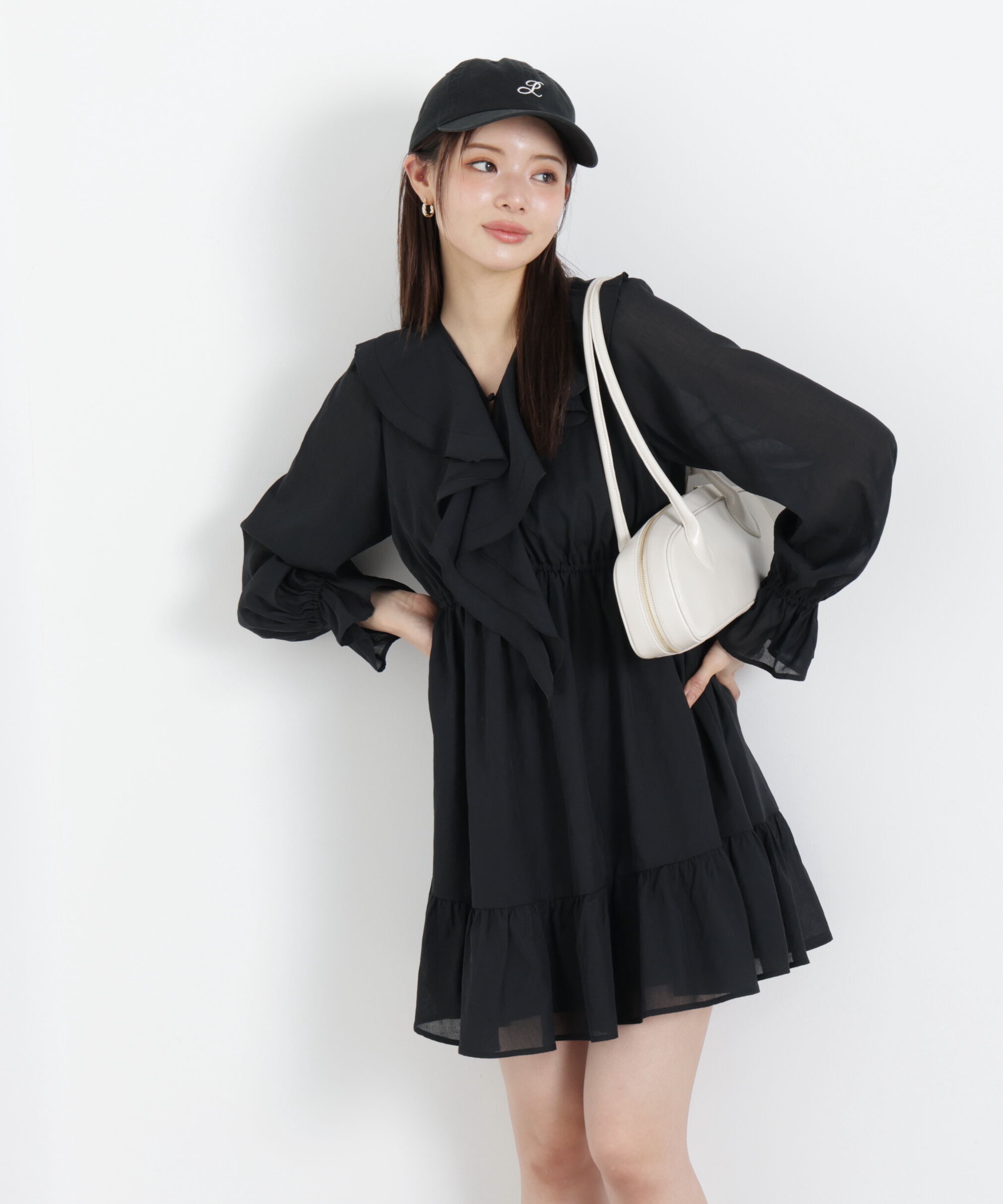 PROPORTION BODY DRESSING「《EDIT COLOGNE》ラッフルミニワンピース　26SS」|ワンピース|ブラック