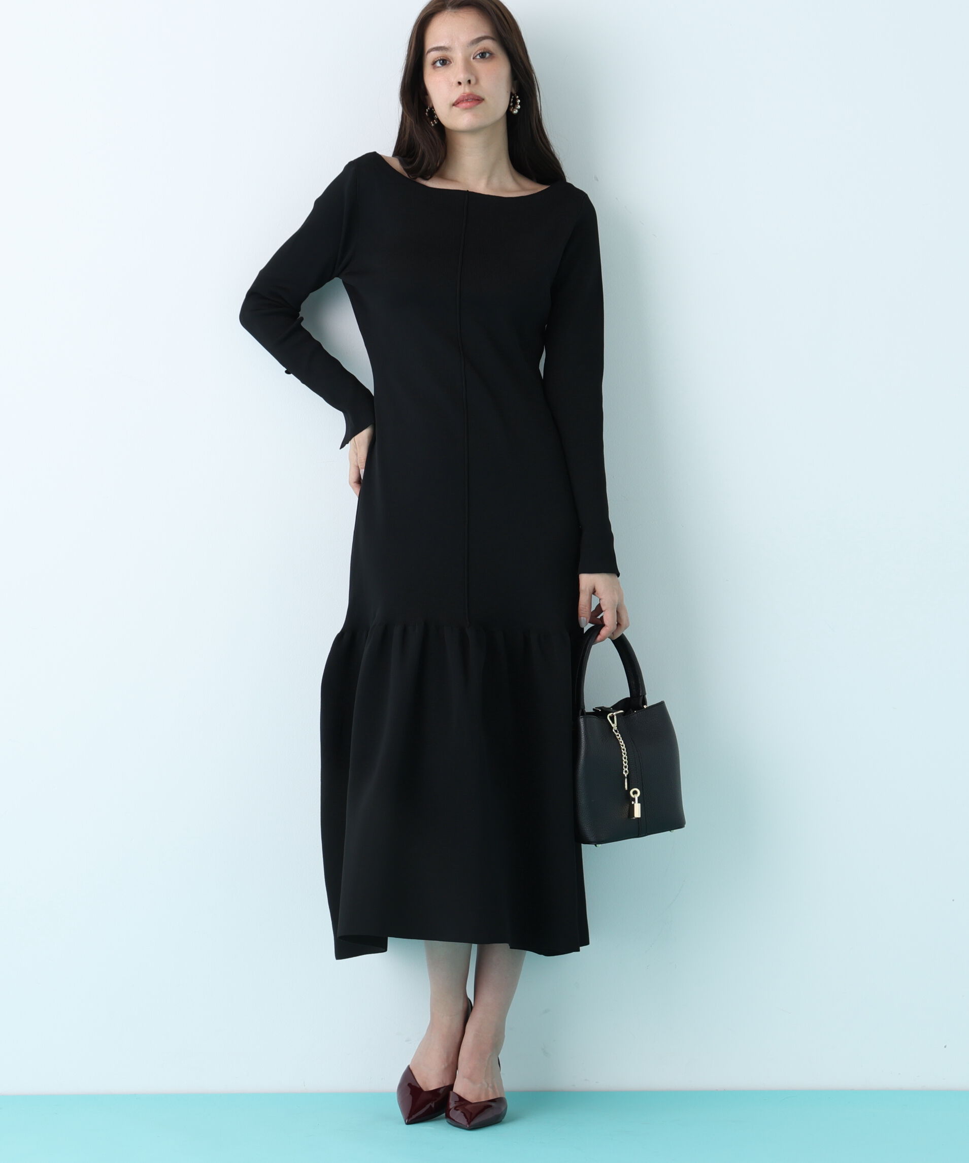  「ボートネックマーメイドニットワンピース」|ワンピース|ブラック