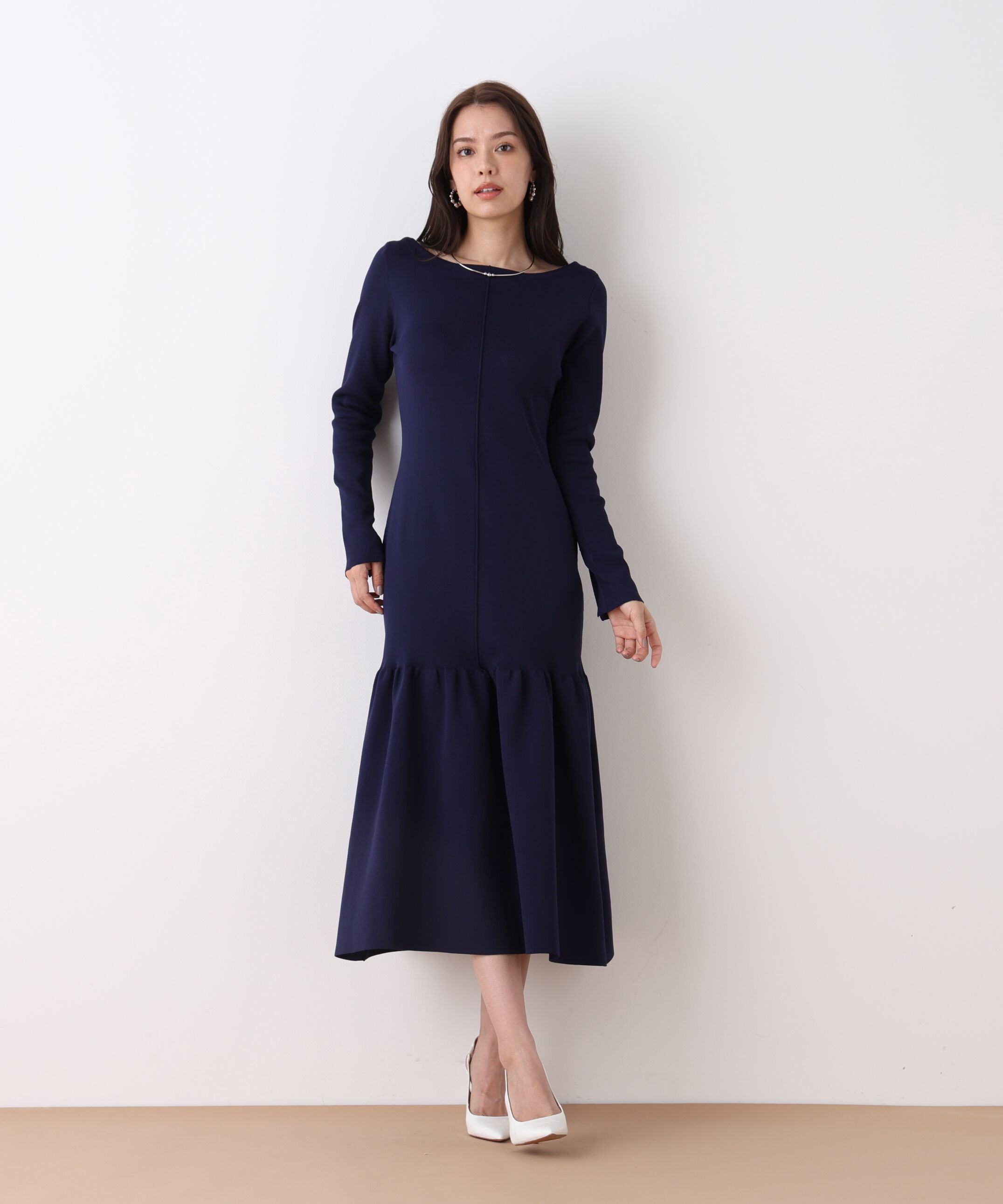  「ボートネックマーメイドニットワンピース」|ワンピース|