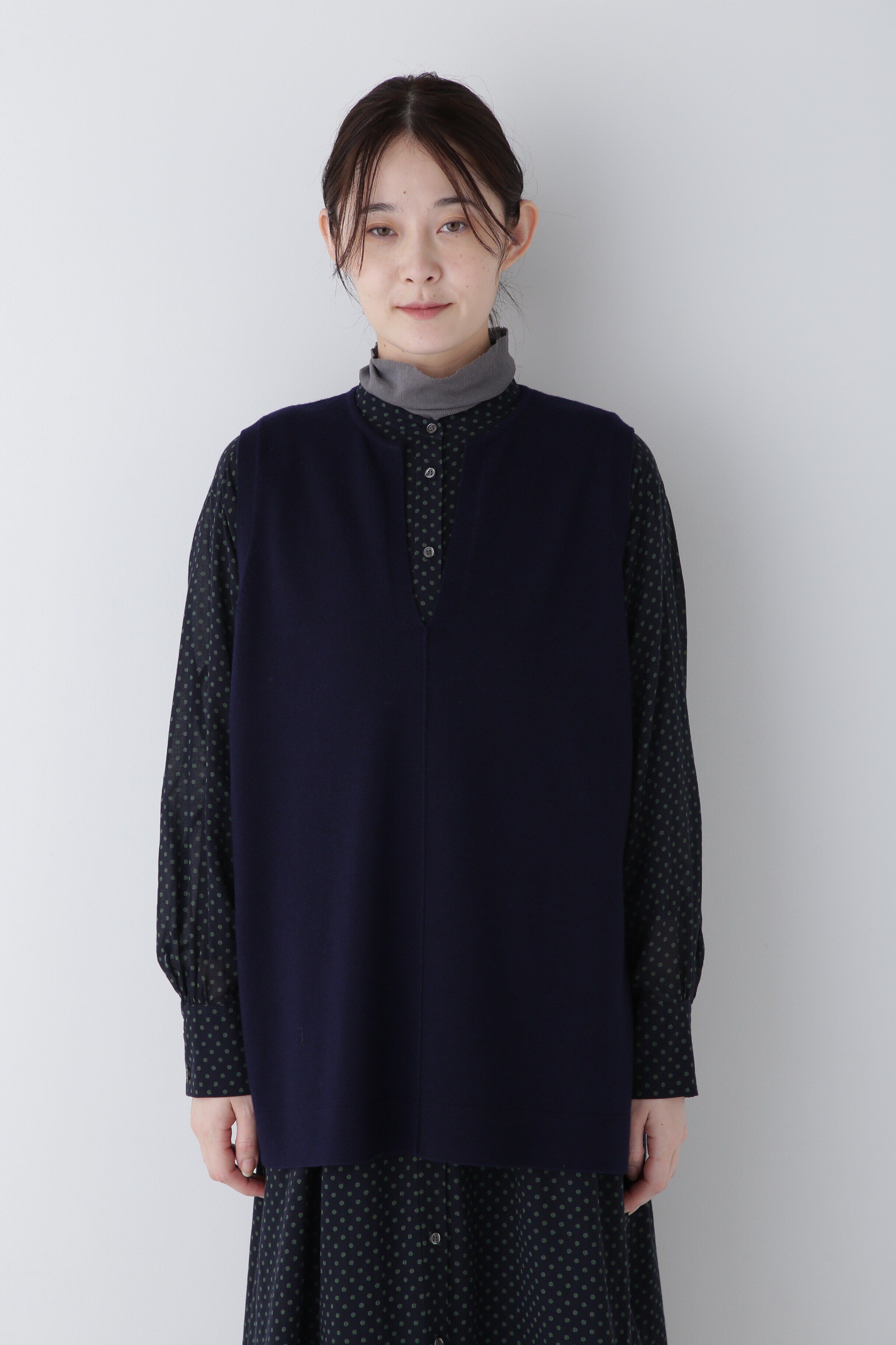  「◆キーネックミドル丈ニットベスト」|ニット・セーター|