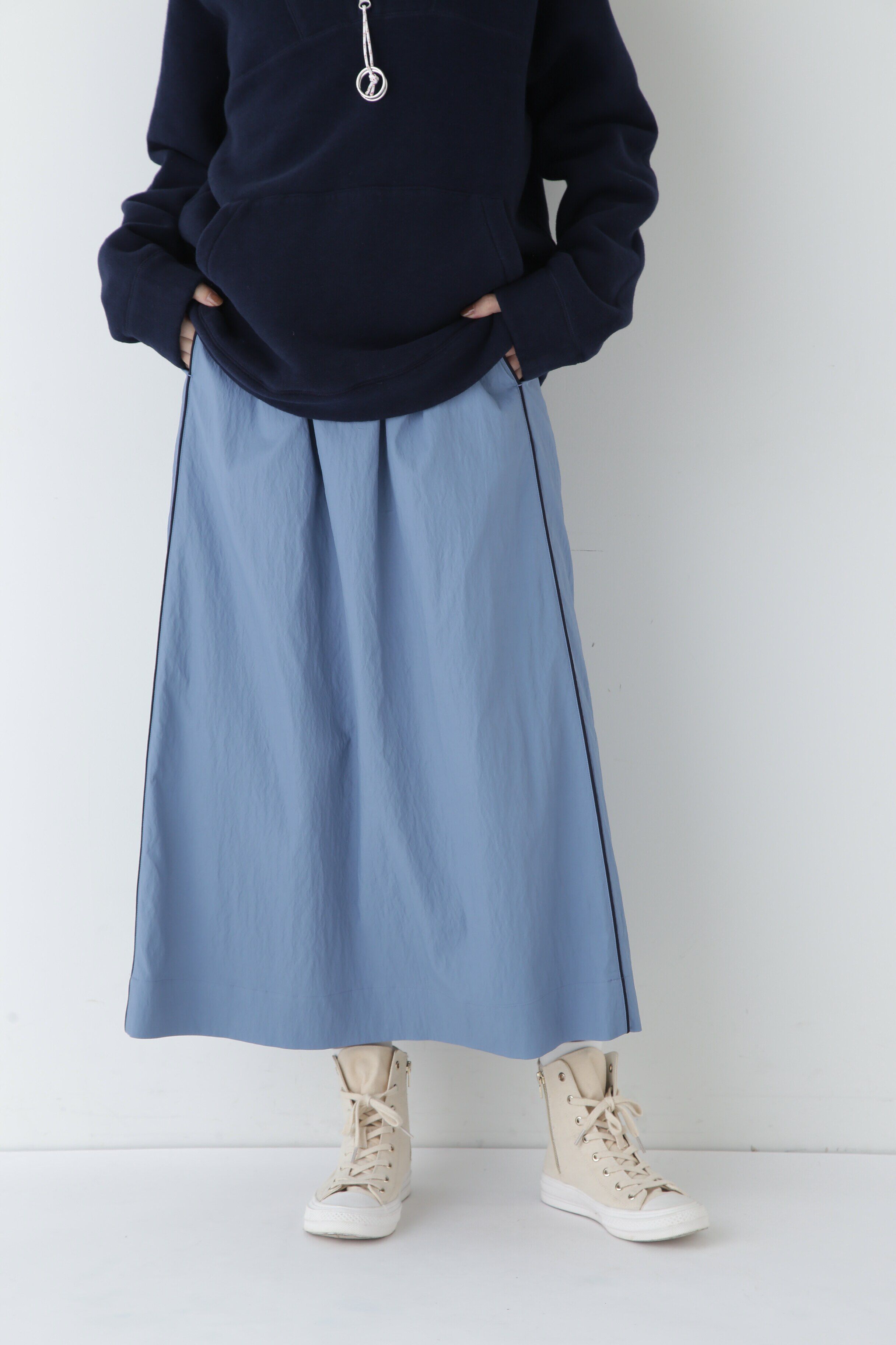  「◆マットツイル脇配色ラインスカート」|スカート|ブルー