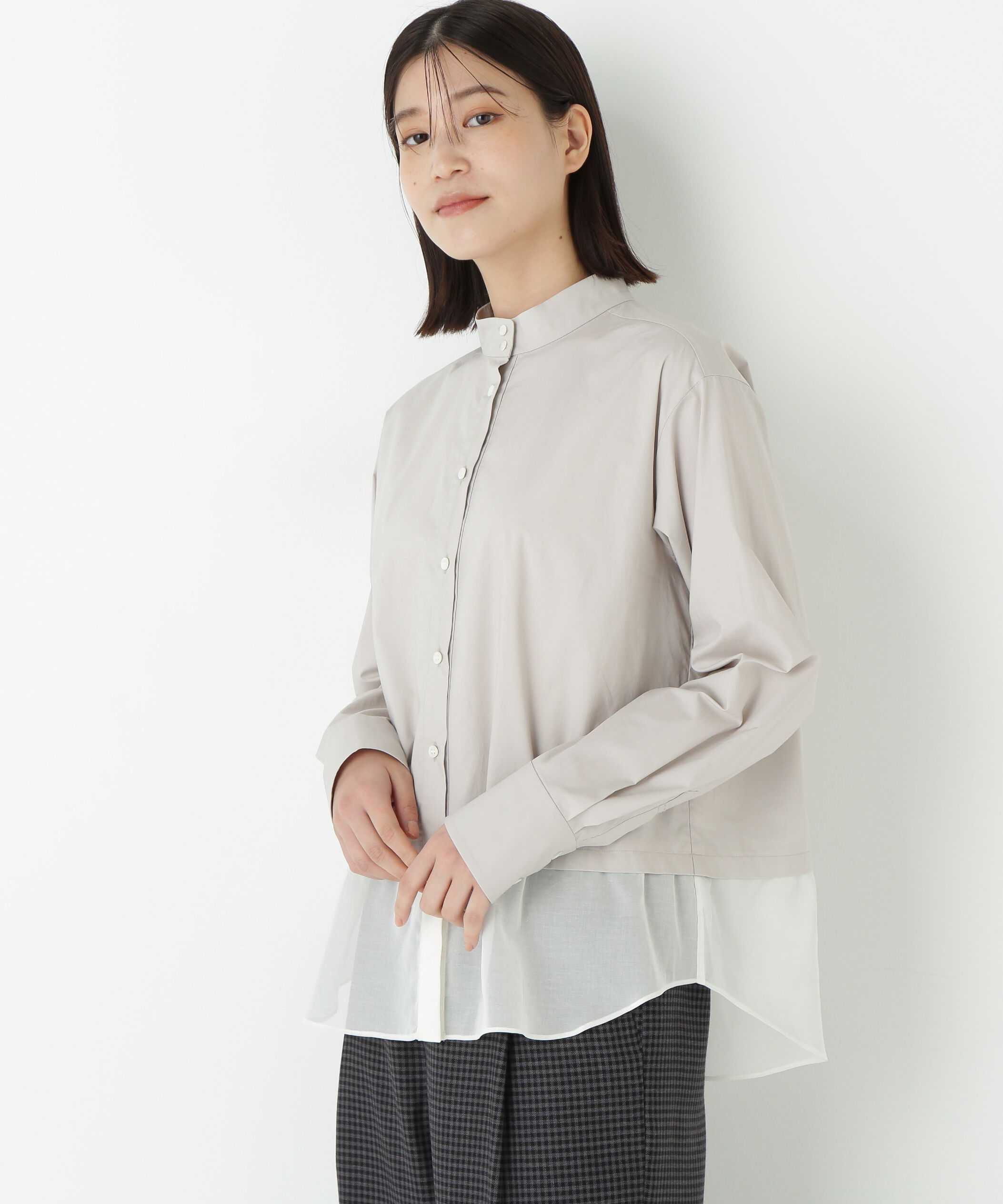  「◆シアーヘムドッキングハイネックブラウス」|シャツ・ブラウス|