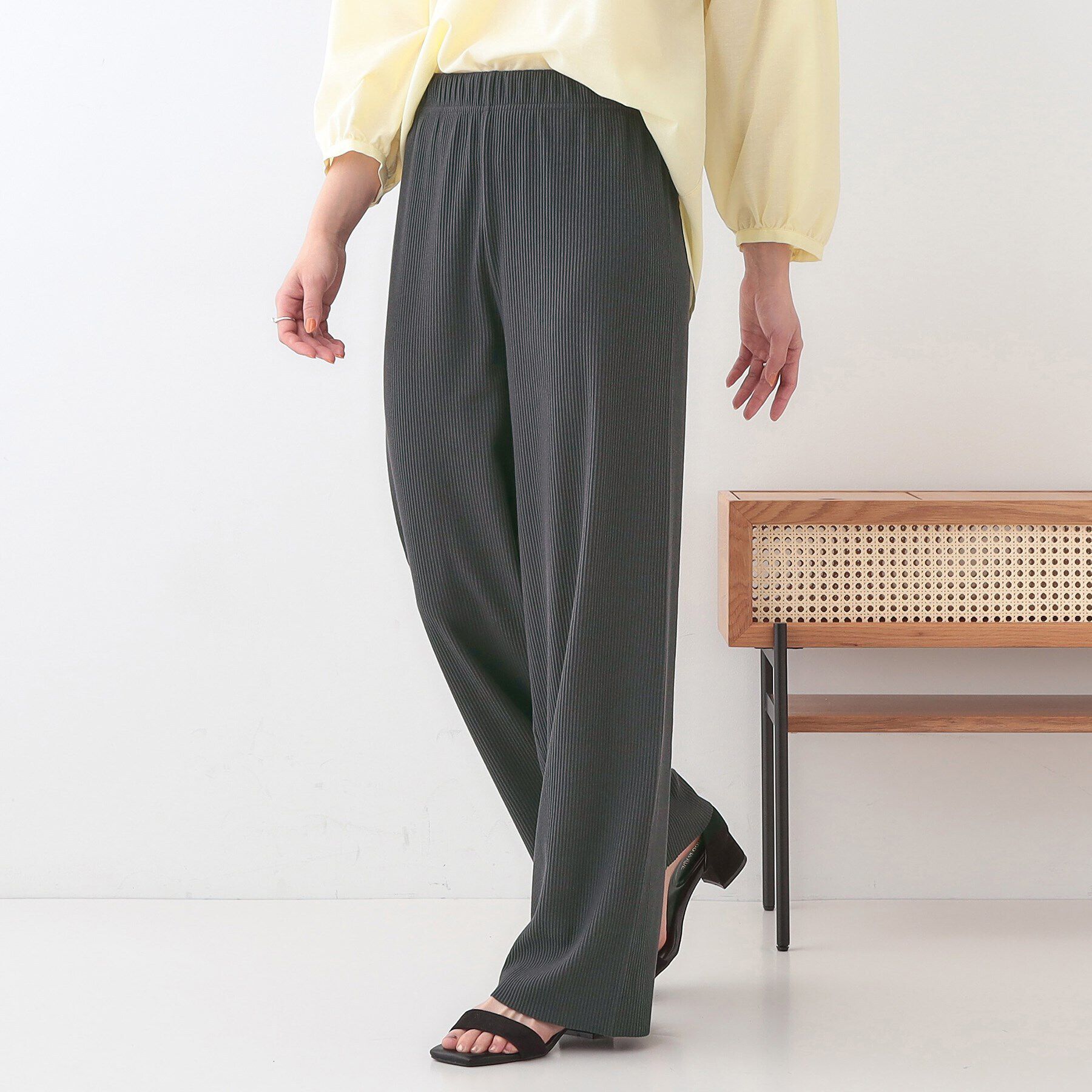 SHOO･LA･RUE「【洗える/S-LL】やわらか楽ちん カットリブパンツ」|その他|チャコールグレー(0