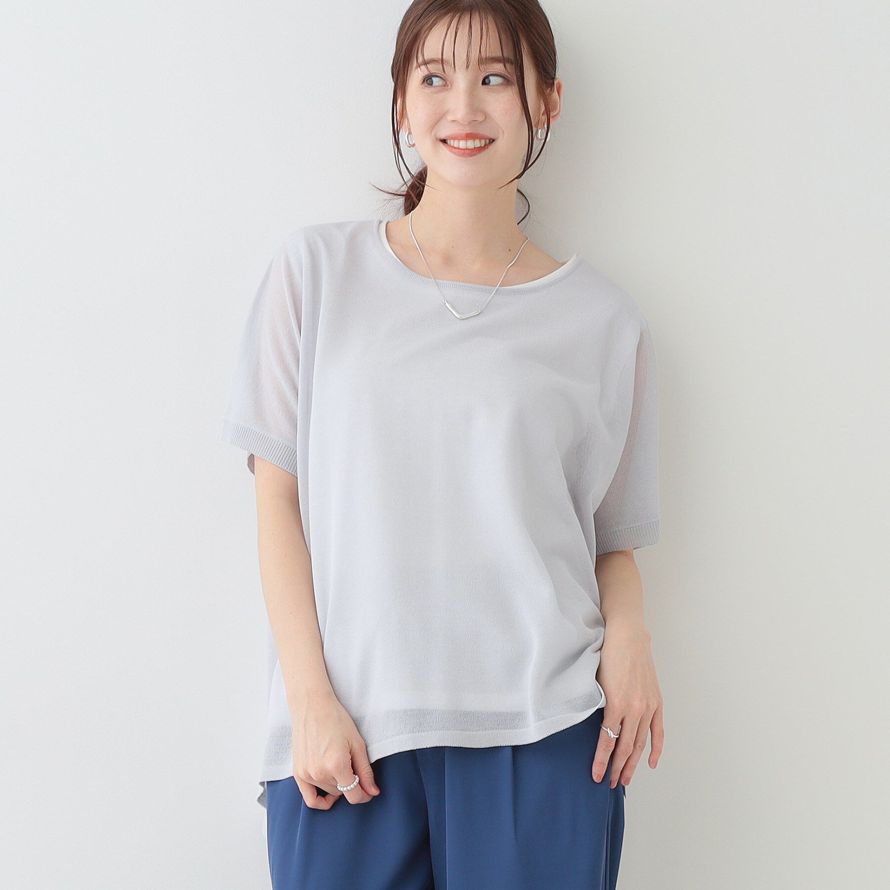 SHOO･LA･RUE「【2点セット】インせず着られるシアーニット＋タンクトップ」|その他|ライトグレー(011